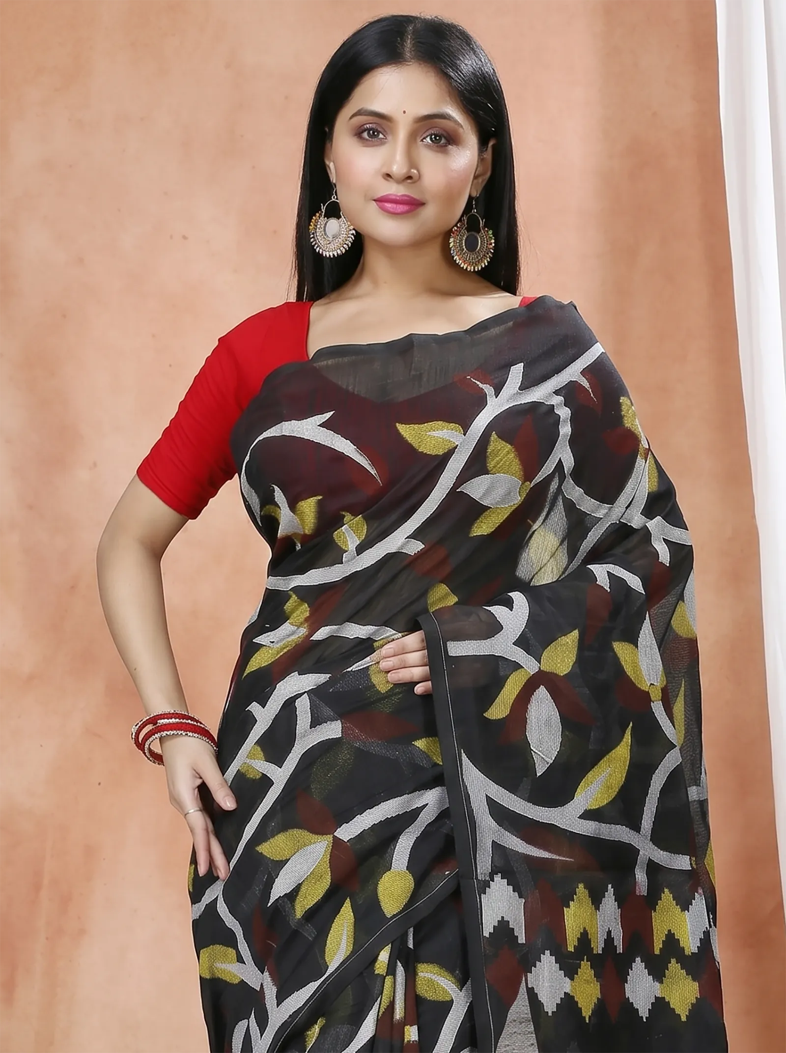 DipDiya Cotton  Traditional Bengali Black Artisan Crafted Naren Handloom Saree