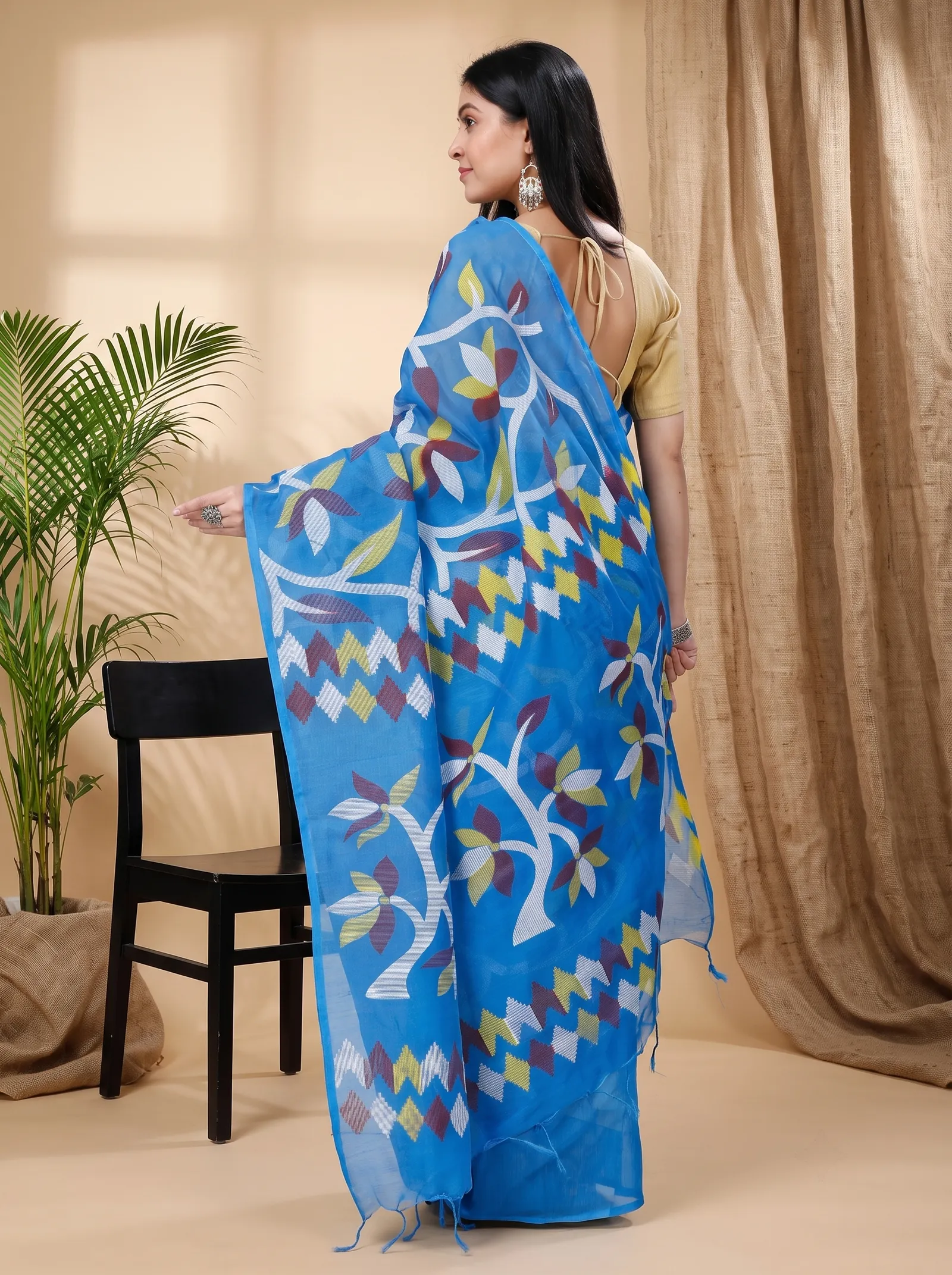 DipDiya Cotton  Traditional Bengali Blue Artisan Crafted Naren Handloom Saree