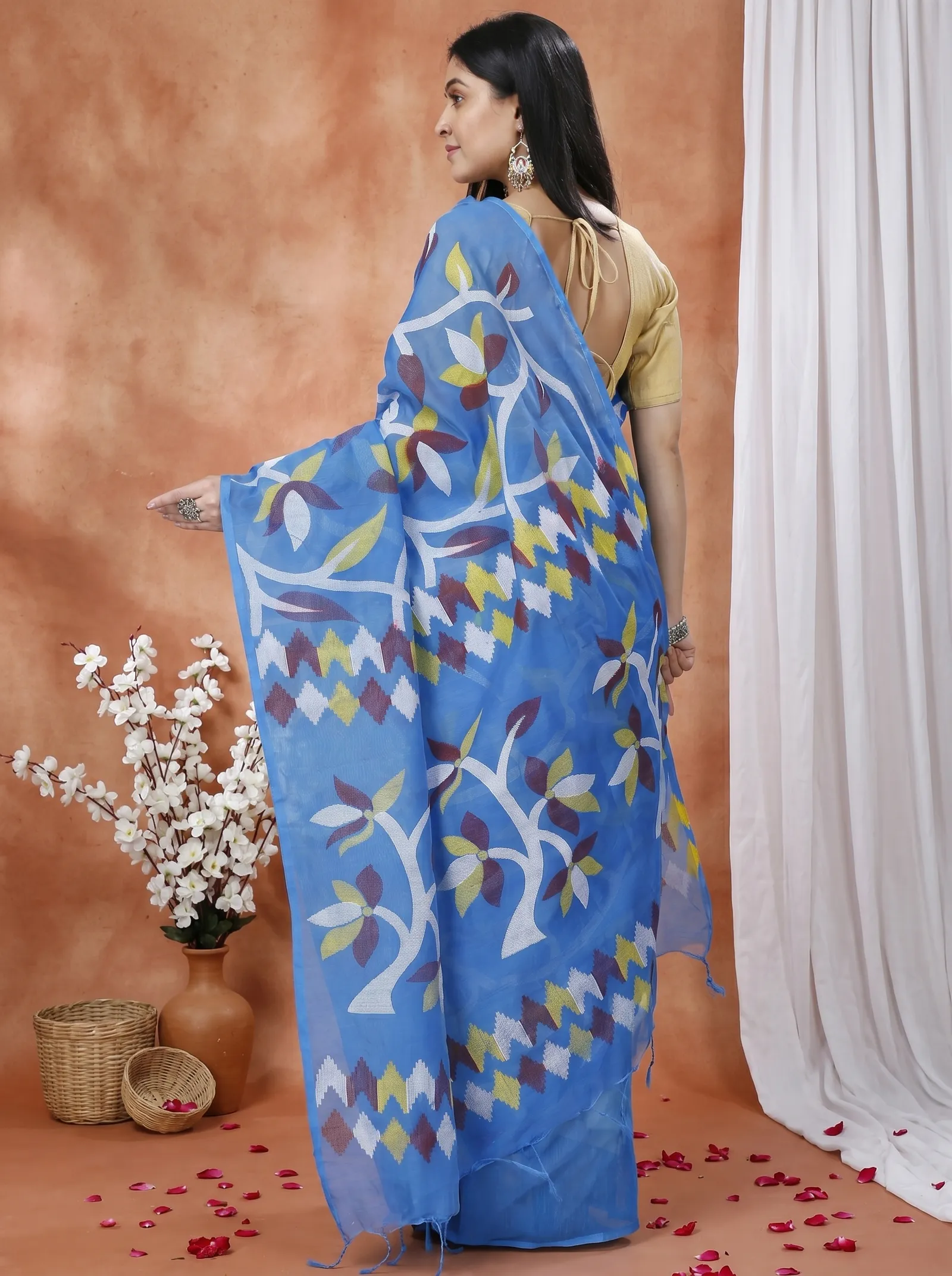 DipDiya Cotton  Traditional Bengali Blue Artisan Crafted Naren Handloom Saree