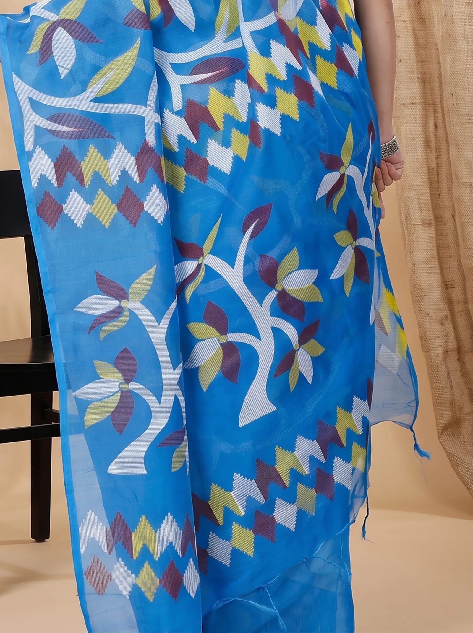 DipDiya Cotton  Traditional Bengali Blue Artisan Crafted Naren Handloom Saree