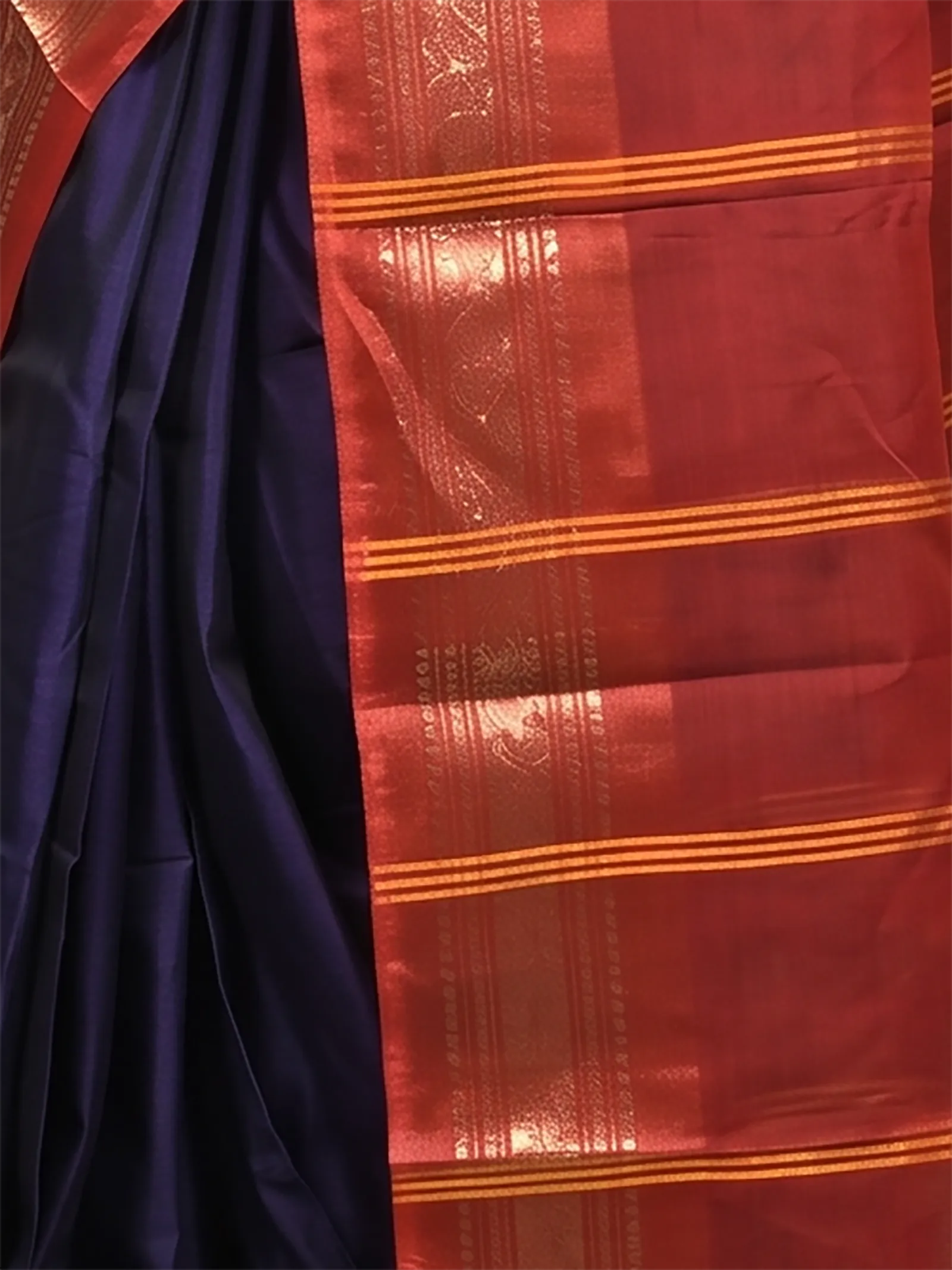 DipDiya Cotton  Traditional Bengali Dark Blue Artisan Crafted Parlik Gadwal Saree