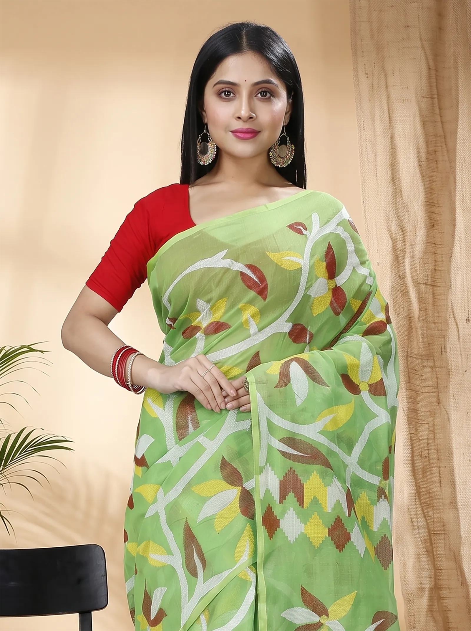 DipDiya Cotton  Traditional Bengali Green Artisan Crafted Naren Handloom Saree