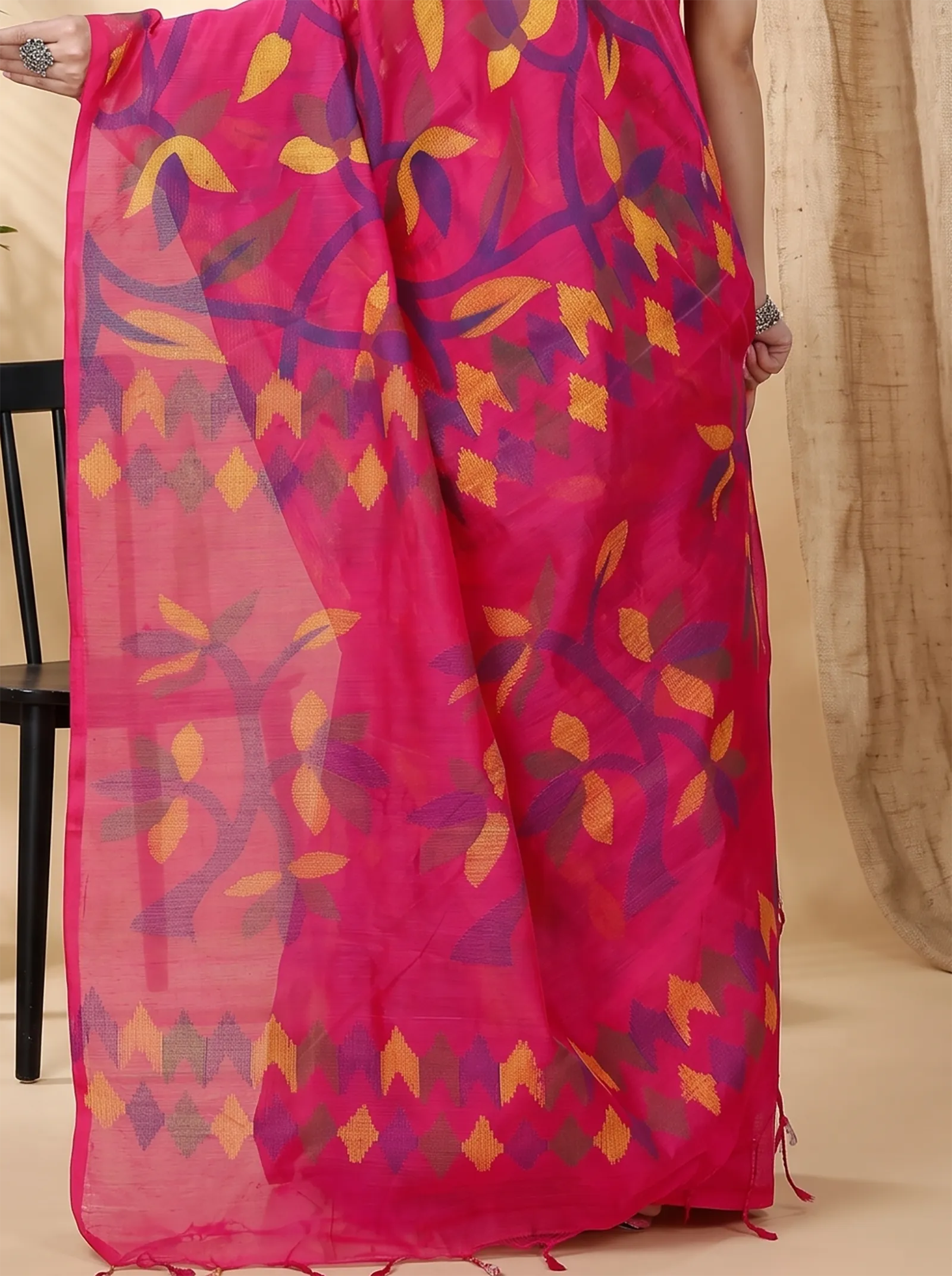 DipDiya Cotton  Traditional Bengali Parpel Artisan Crafted Naren Handloom Saree