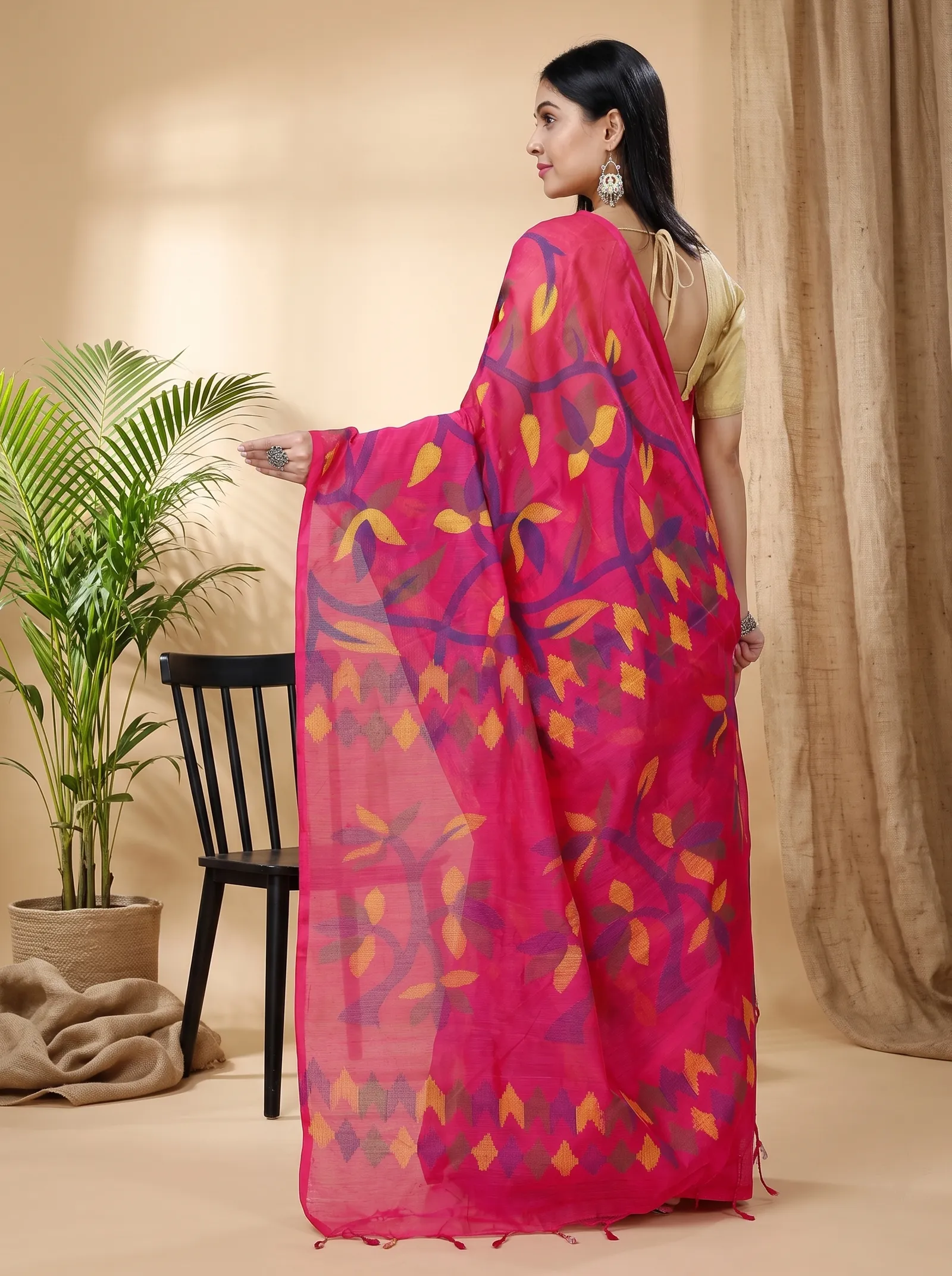DipDiya Cotton  Traditional Bengali Parpel Artisan Crafted Naren Handloom Saree