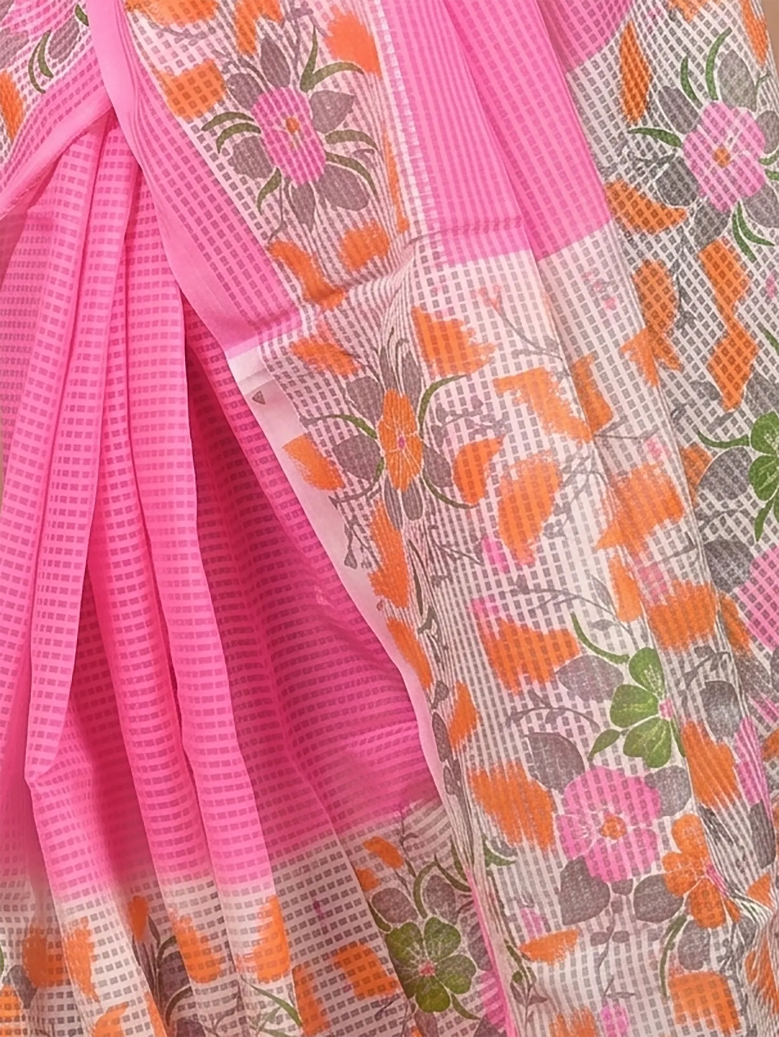 DipDiya Cotton  Traditional Bengali Pink White Artisan Crafted Soupon Kota Fabric Saree