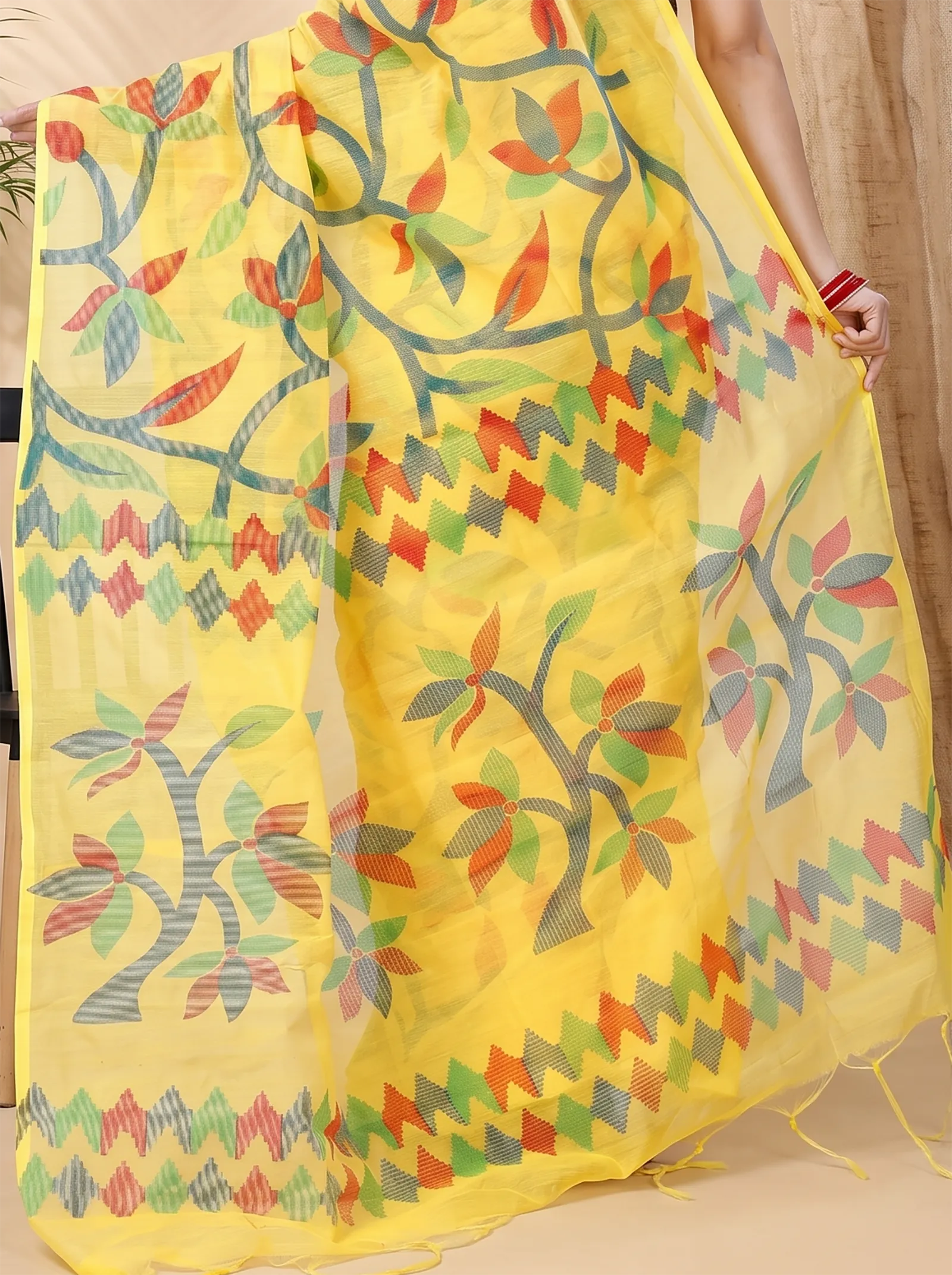 DipDiya Cotton  Traditional Bengali Yellow Artisan Crafted Naren Handloom Saree