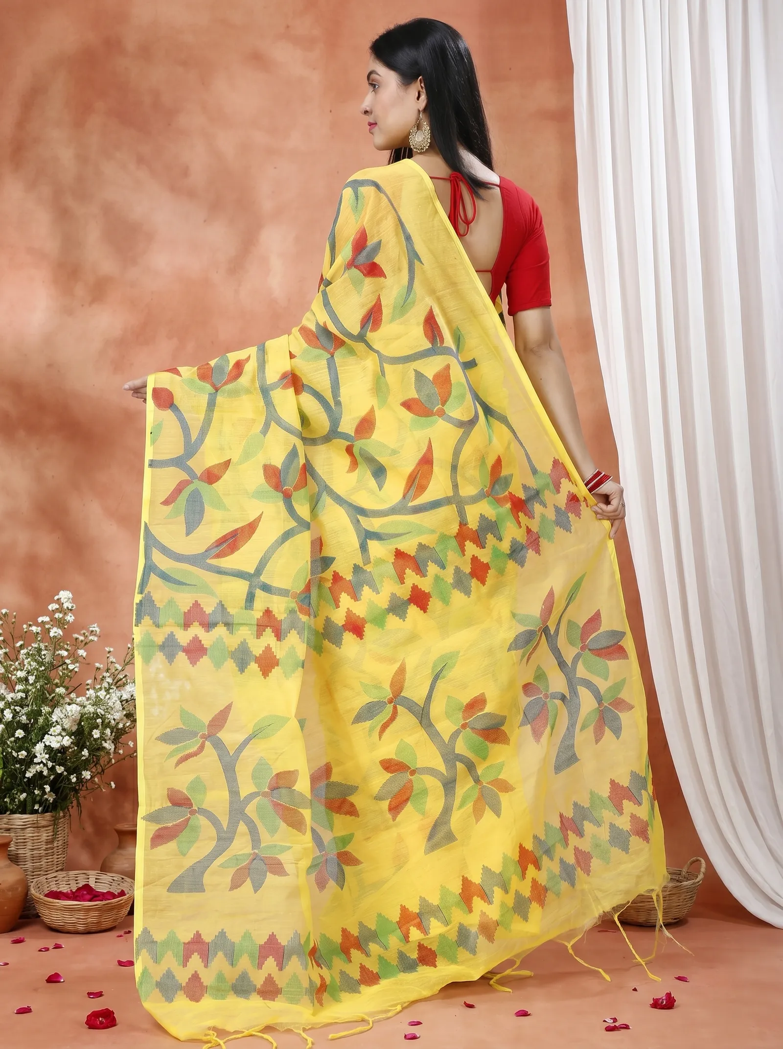 DipDiya Cotton  Traditional Bengali Yellow Artisan Crafted Naren Handloom Saree