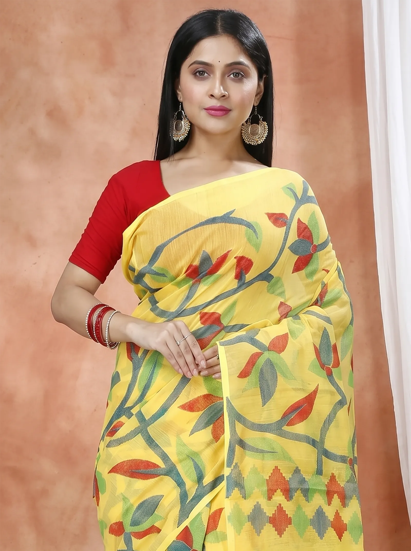 DipDiya Cotton  Traditional Bengali Yellow Artisan Crafted Naren Handloom Saree