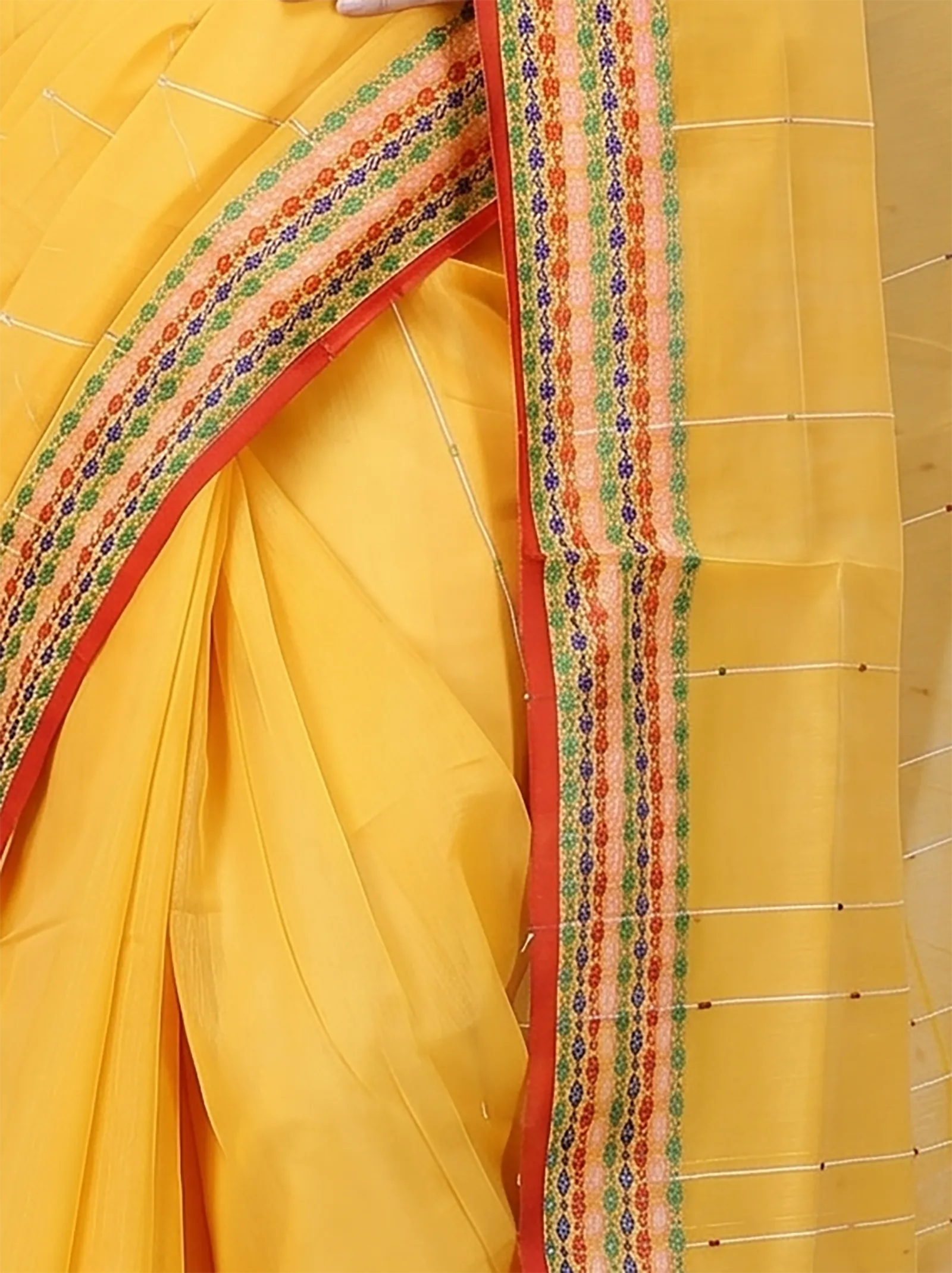 DipDiya Cotton  Traditional Bengali Yellow Artisan Crafted Popkn Handloom Saree