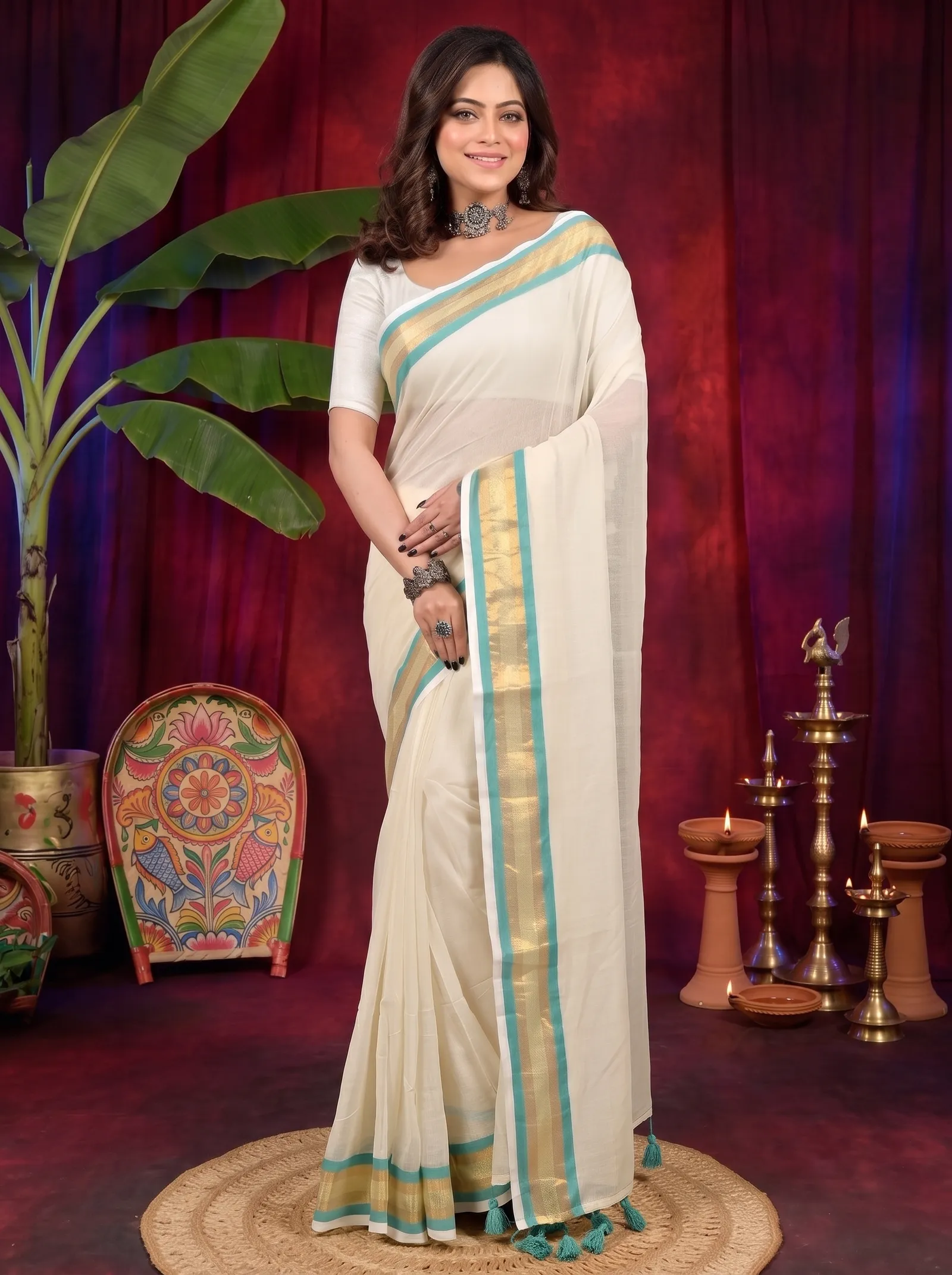 DipDiya Cotton White Gold Sofeda Tradition in Every Thread Handloom Sarees