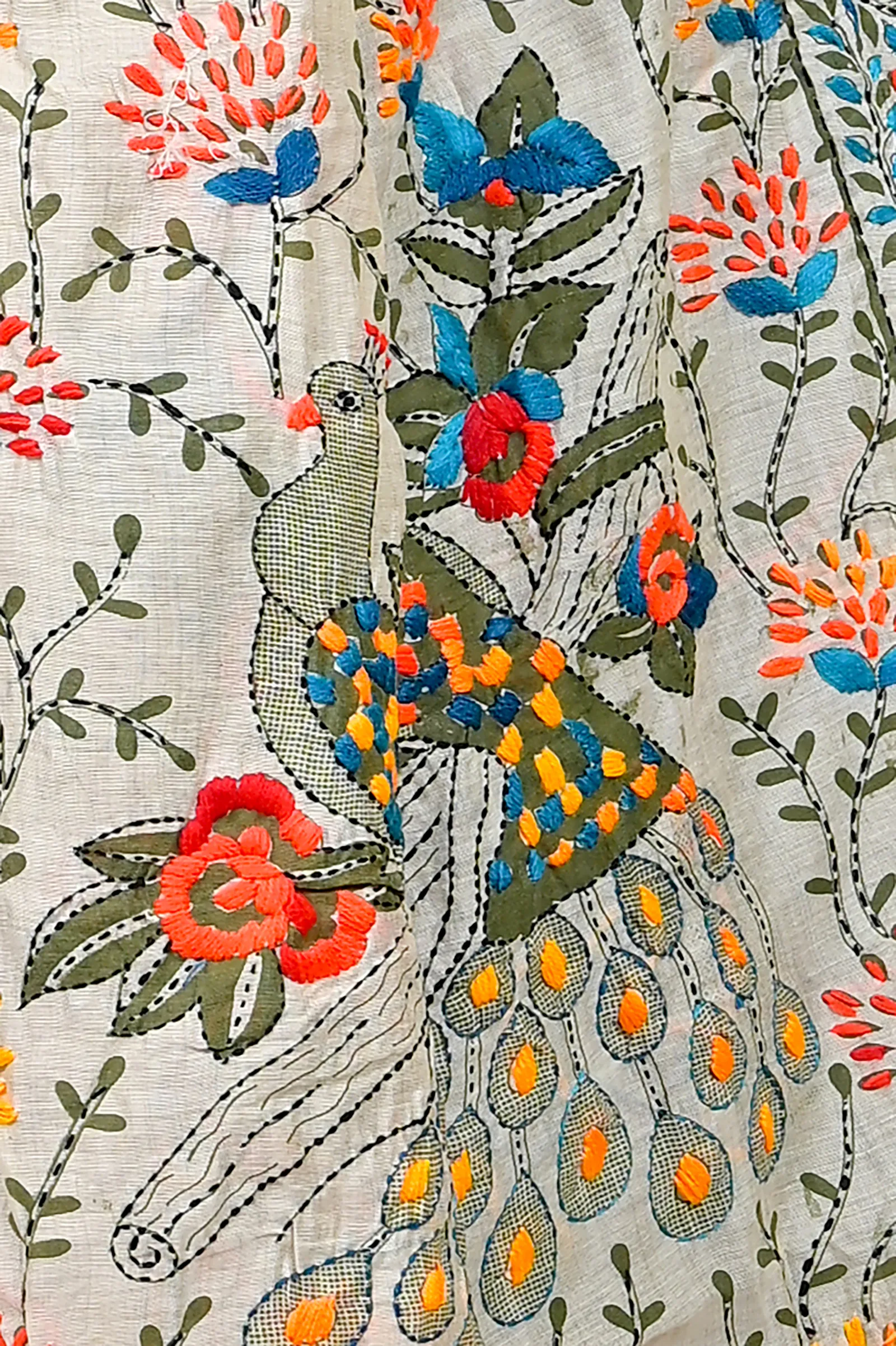 DipDiya Cotton White Varitikath Essence of Bengal Kantha Stitch Sarees