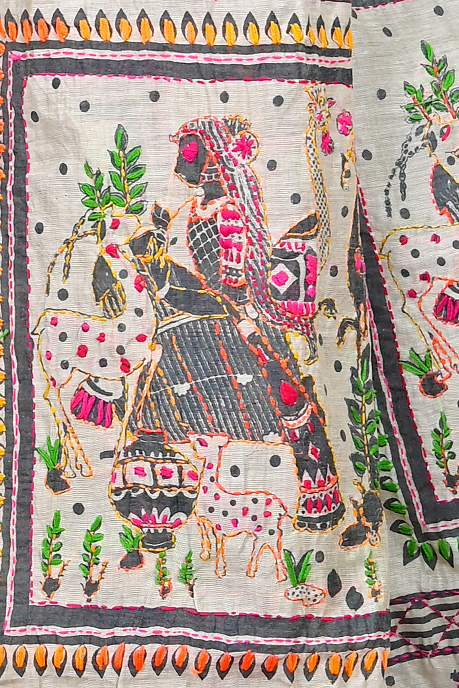 DipDiya Cotton White Varitikath Grace of Bengal Kantha Stitch Sarees