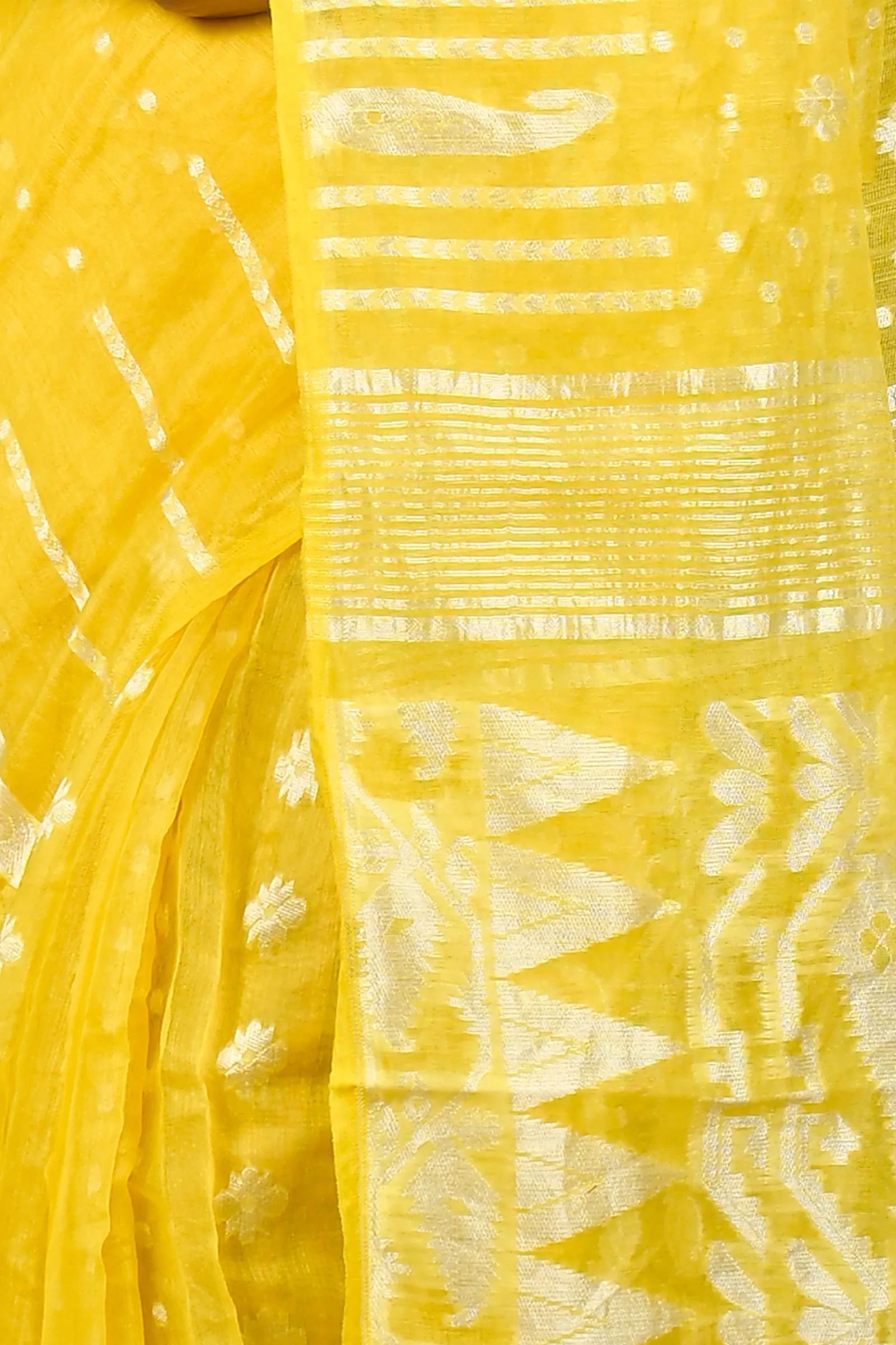 DipDiya Cotton Yellow Folai Elegance in Every Weave Jamdani Sarees