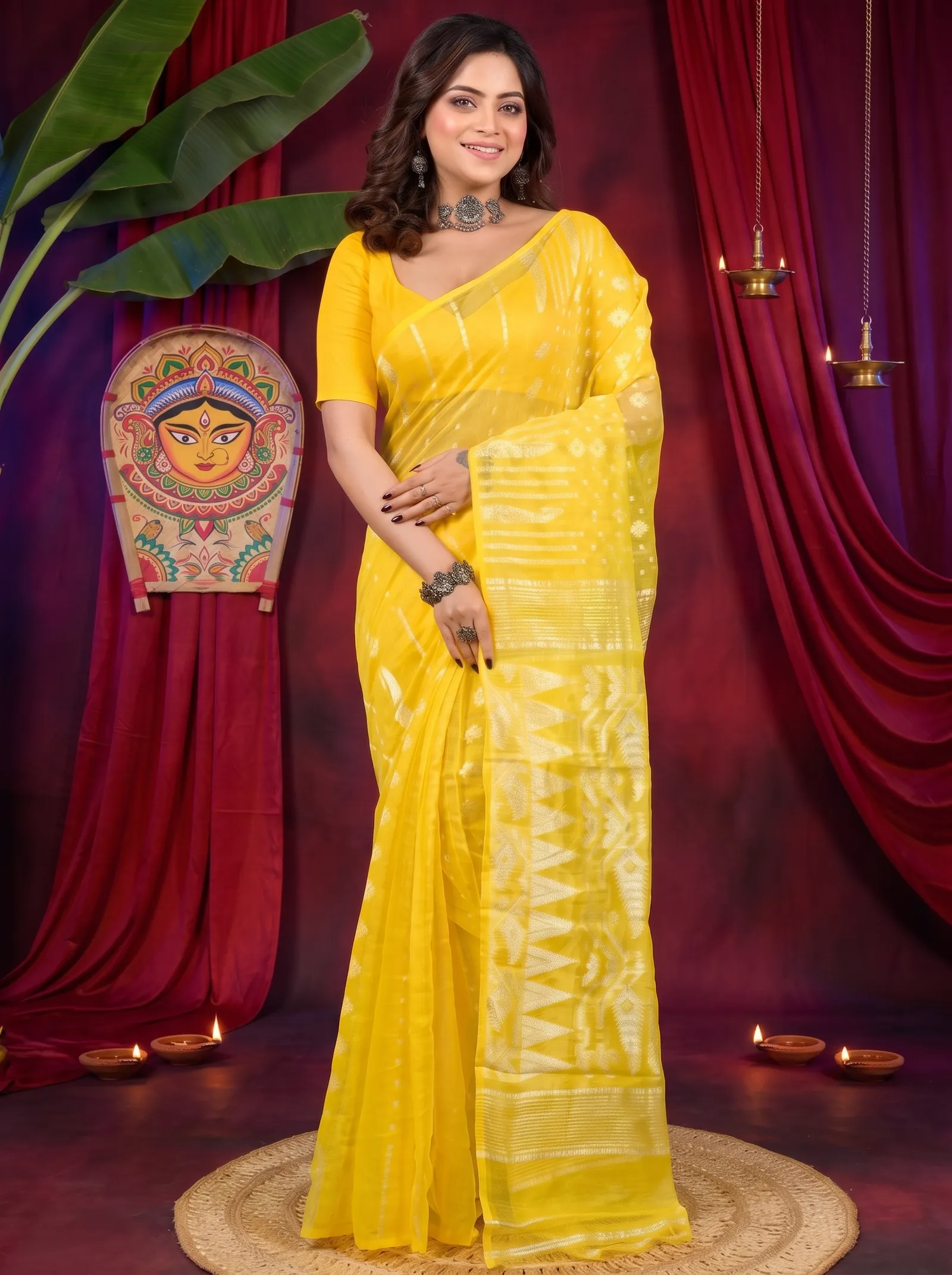 DipDiya Cotton Yellow Folai Elegance in Every Weave Jamdani Sarees