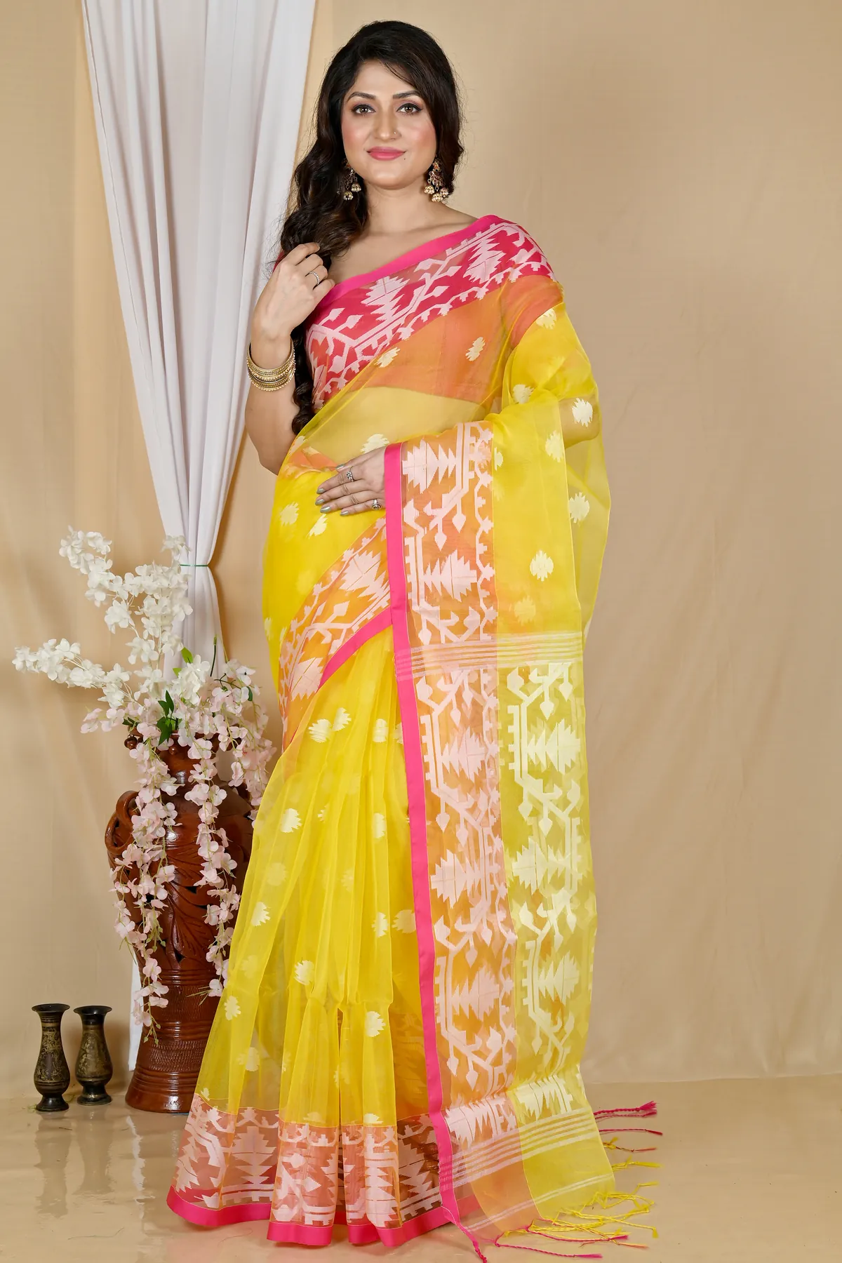 DipDiya Cotton Yellow Monimal Crafted with Soul Muslin sarees
