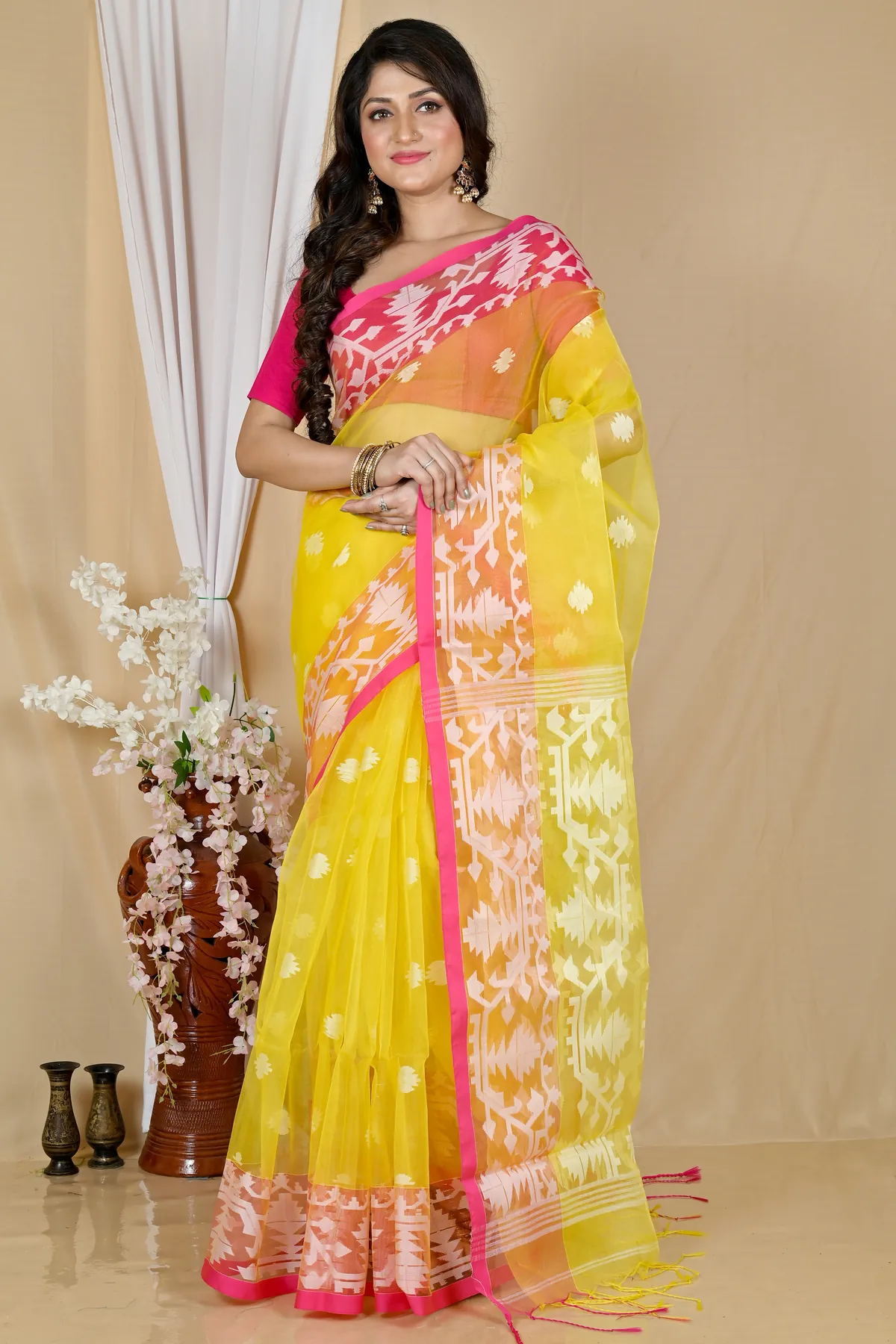 DipDiya Cotton Yellow Monimal Crafted with Soul Muslin sarees