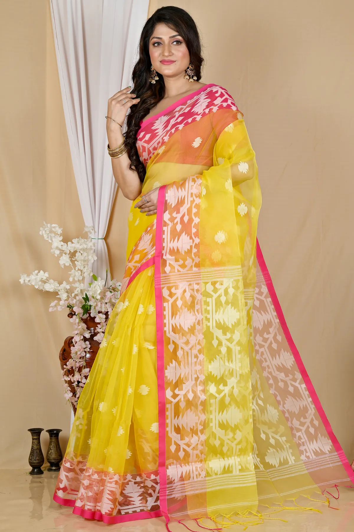 DipDiya Cotton Yellow Monimal Crafted with Soul Muslin sarees