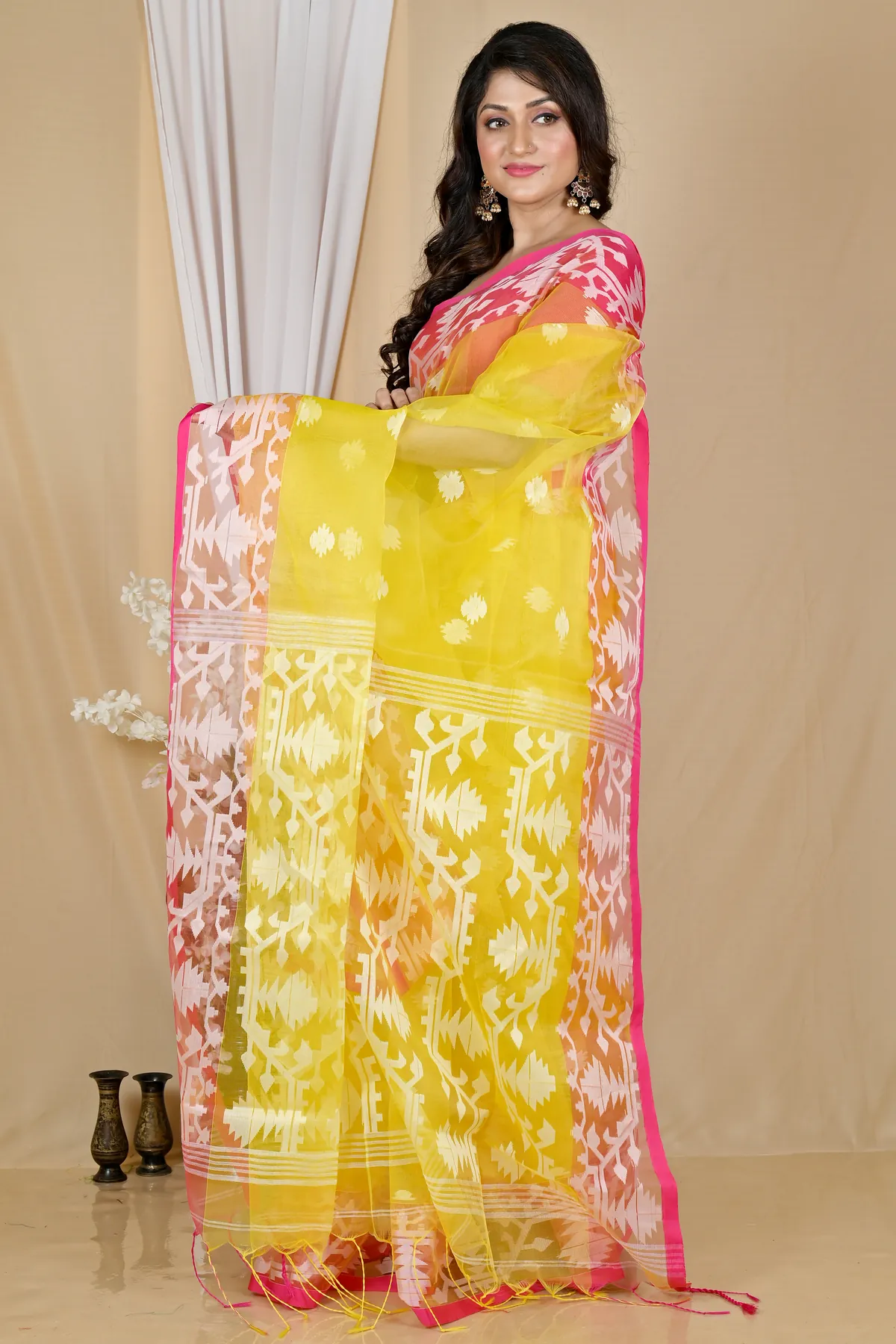 DipDiya Cotton Yellow Monimal Crafted with Soul Muslin sarees
