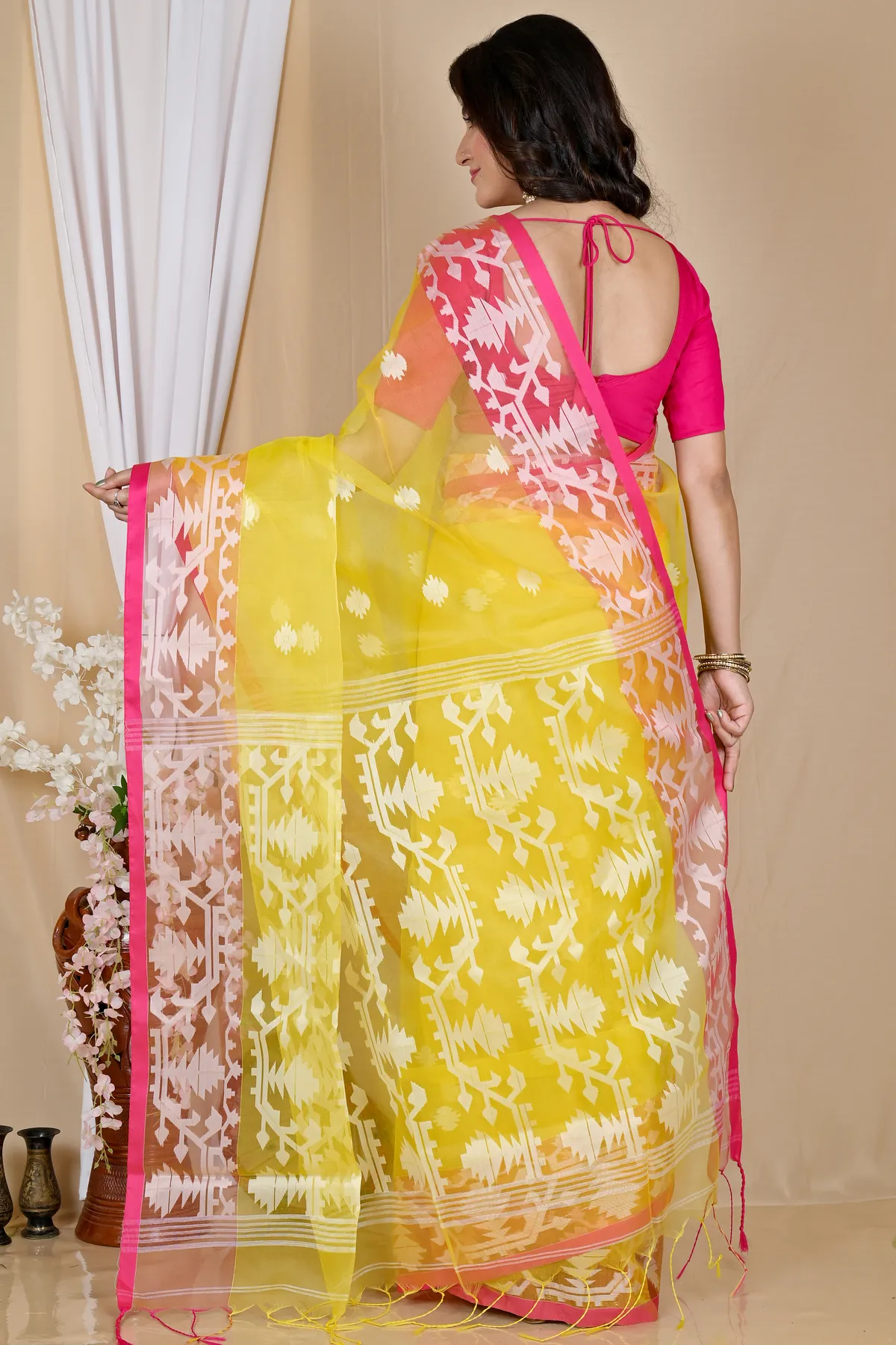 DipDiya Cotton Yellow Monimal Crafted with Soul Muslin sarees