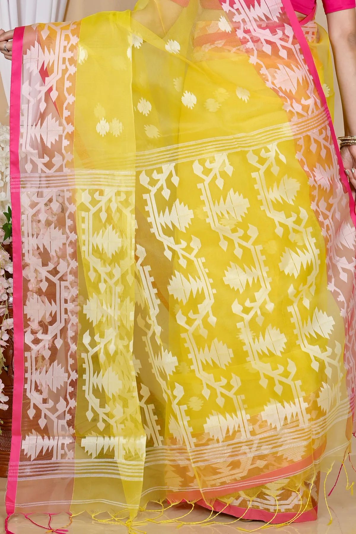 DipDiya Cotton Yellow Monimal Crafted with Soul Muslin sarees