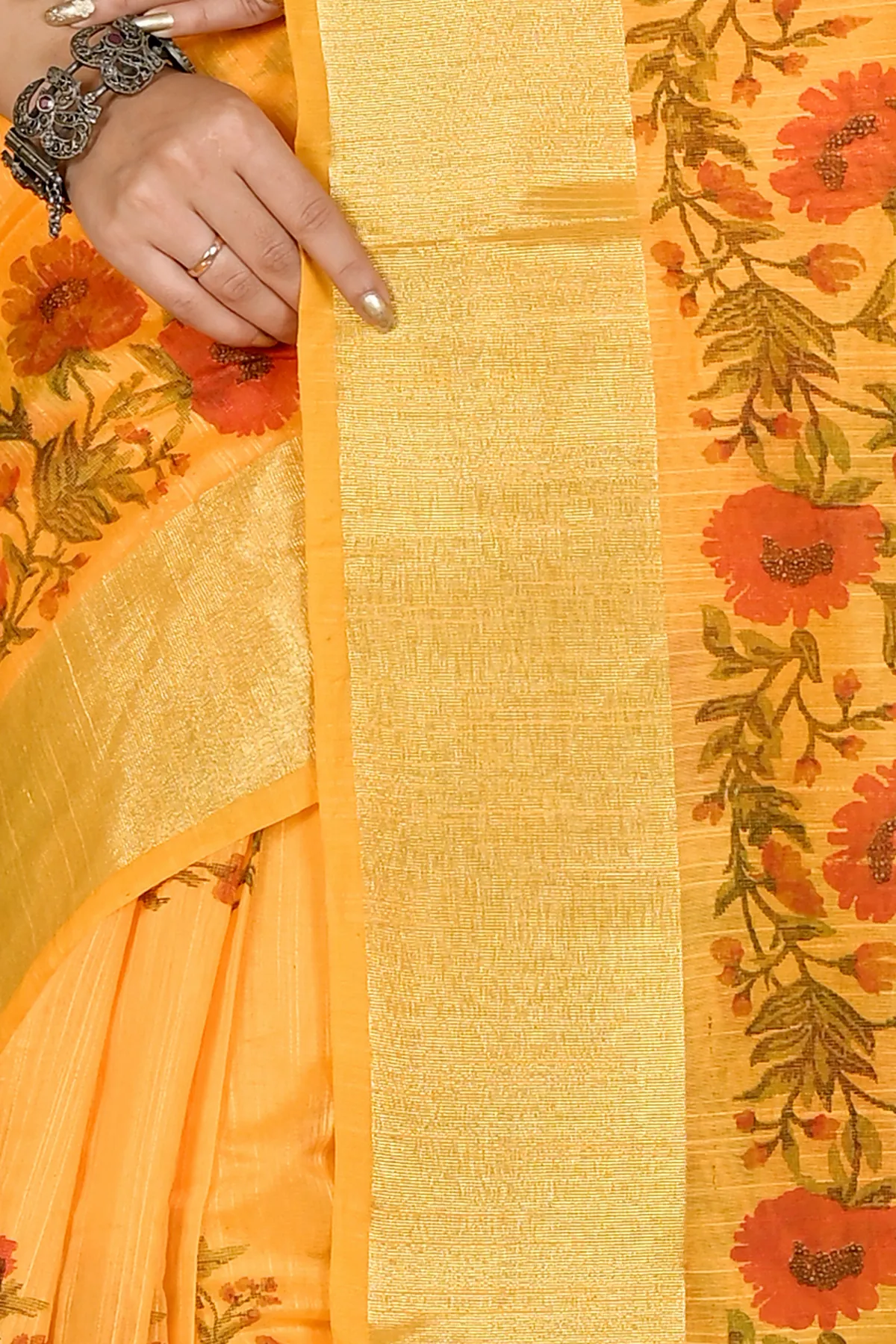 DipDiya Cotton Yellow Narme Regal Bengali Printed Handloom Sarees