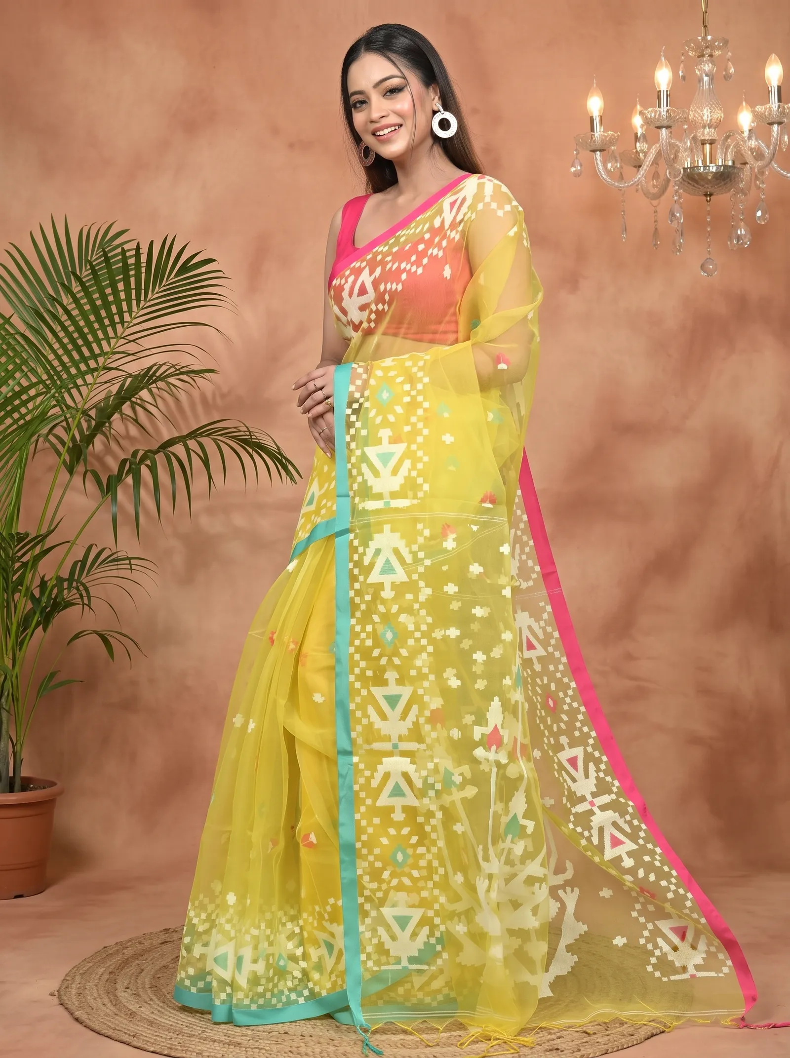 DipDiya Cotton Yellow Nopvi Classic Bengali Muslin sarees