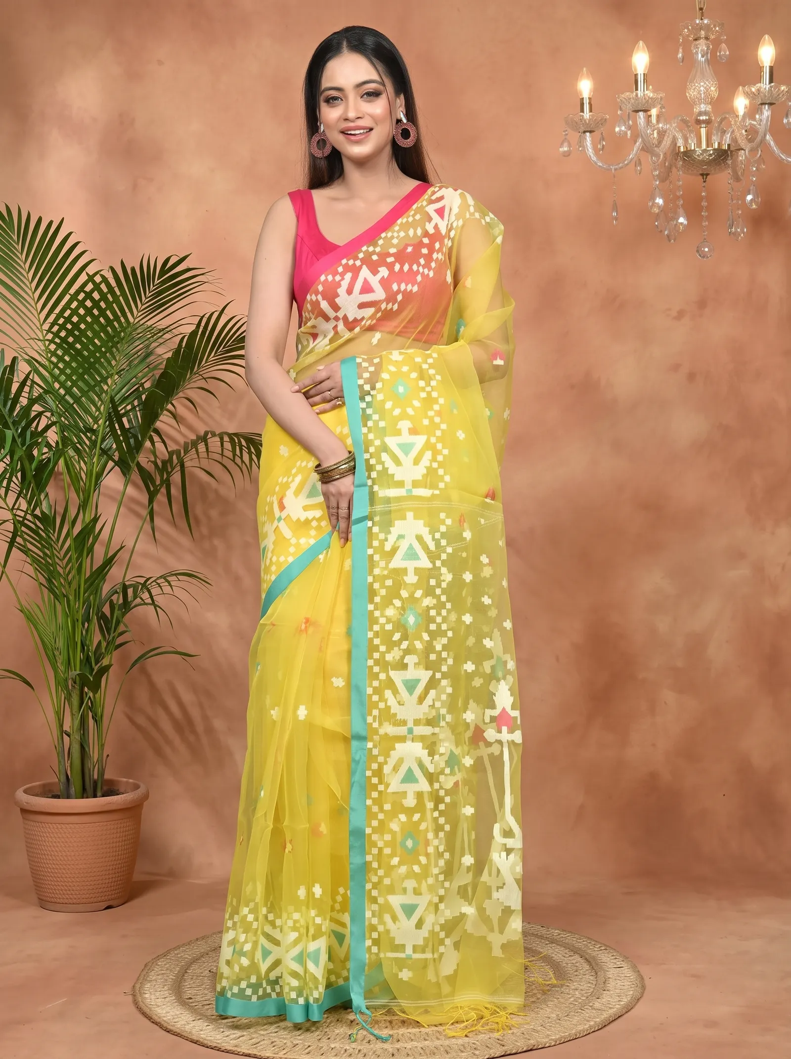 DipDiya Cotton Yellow Nopvi Classic Bengali Muslin sarees