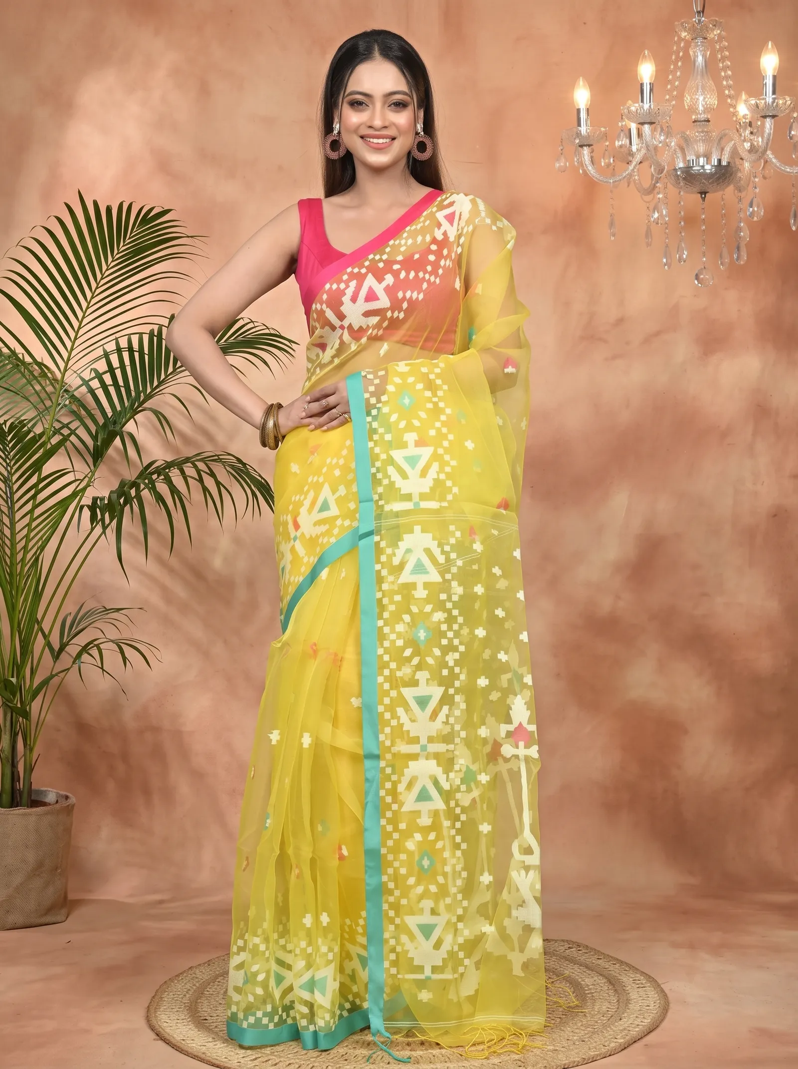 DipDiya Cotton Yellow Nopvi Classic Bengali Muslin sarees