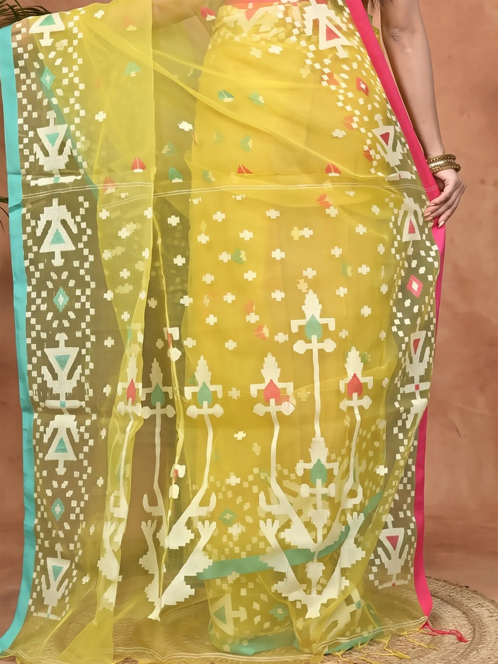 DipDiya Cotton Yellow Nopvi Classic Bengali Muslin sarees