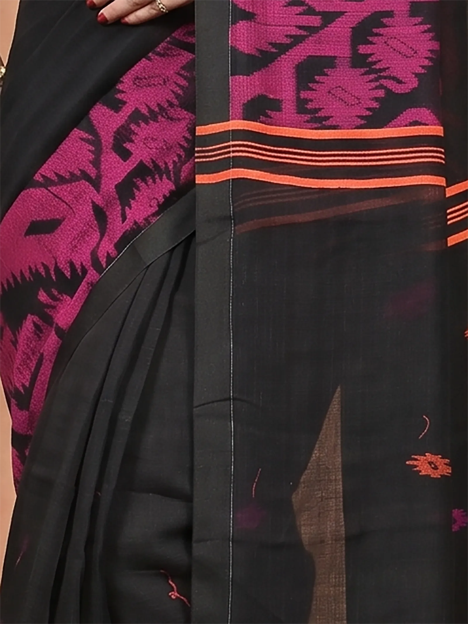 DipDiya Kesh Cotton  Traditional Bengali Black Artisan Crafted Soudik Handloom Saree