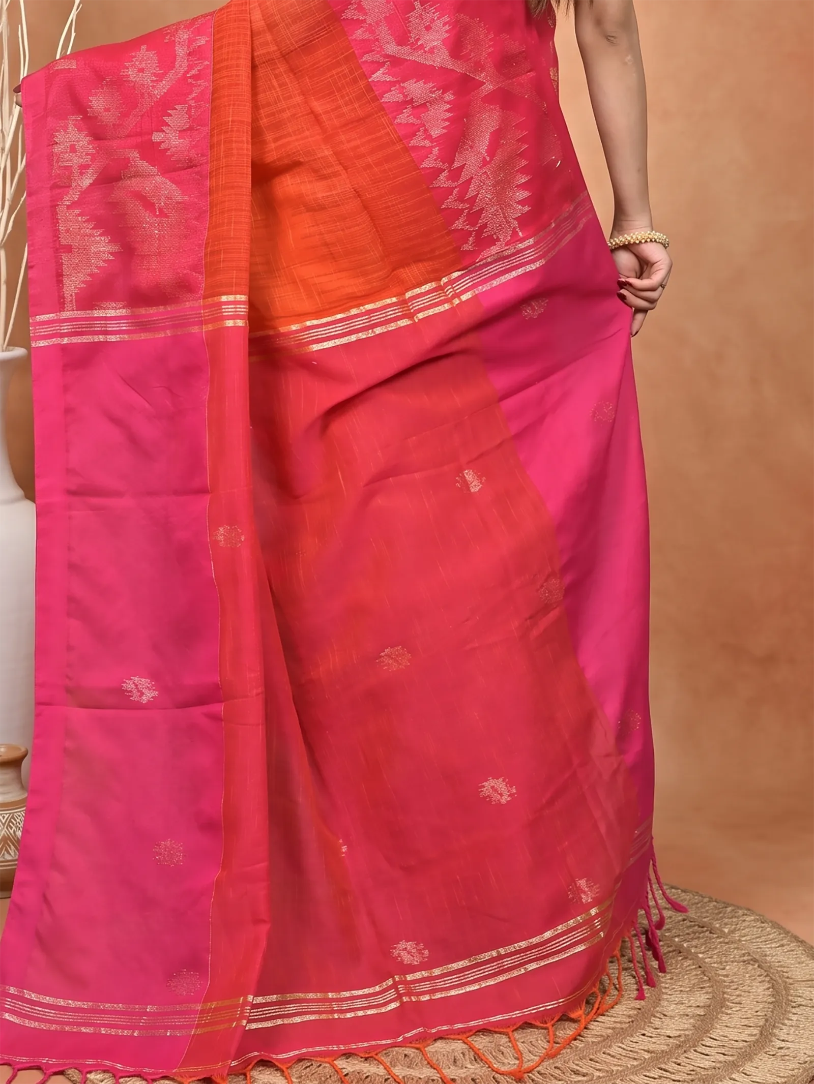 DipDiya Kesh Cotton  Traditional Bengali Dark Pink Artisan Crafted Soudik Handloom Saree