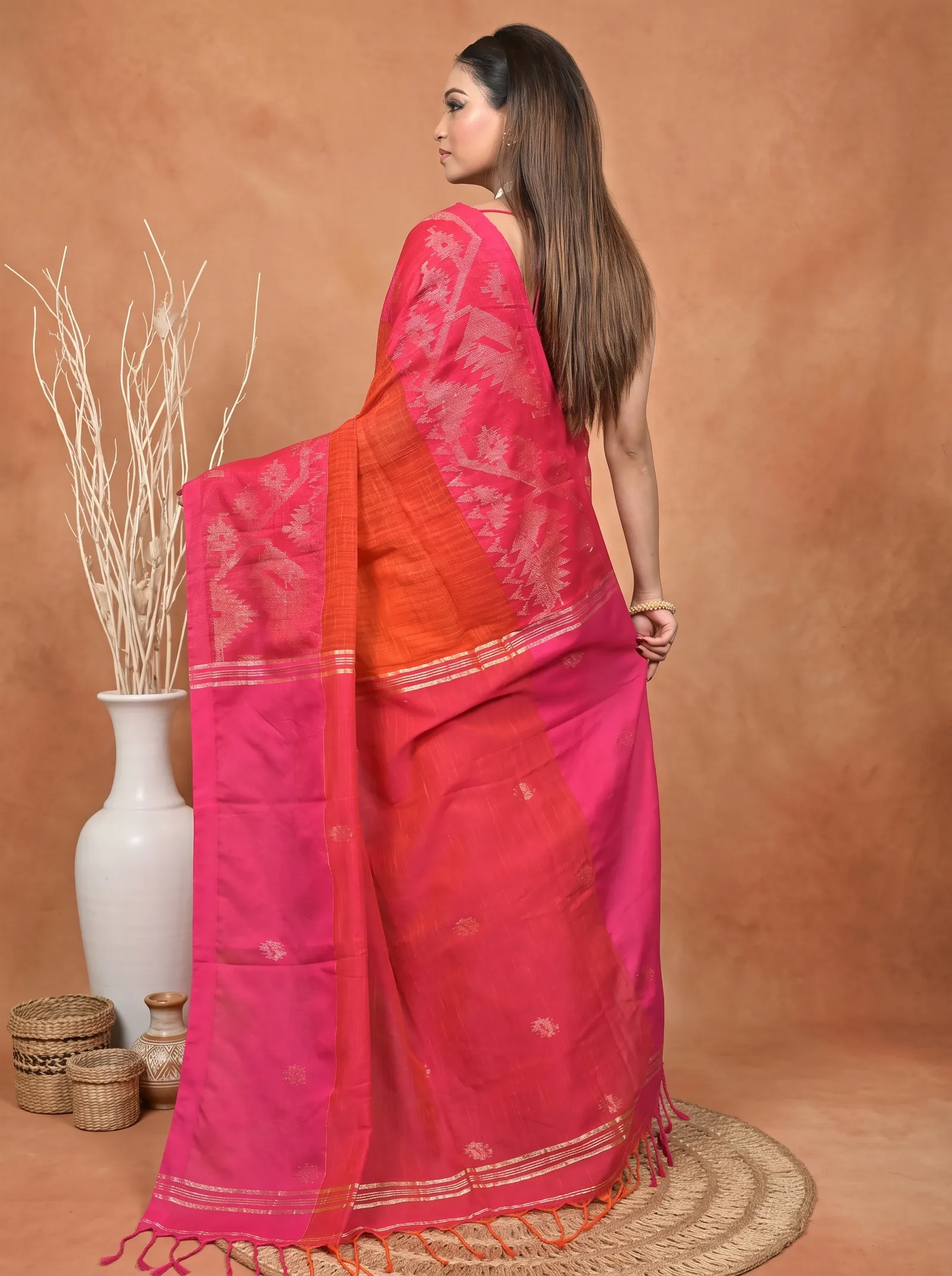 DipDiya Kesh Cotton  Traditional Bengali Dark Pink Artisan Crafted Soudik Handloom Saree