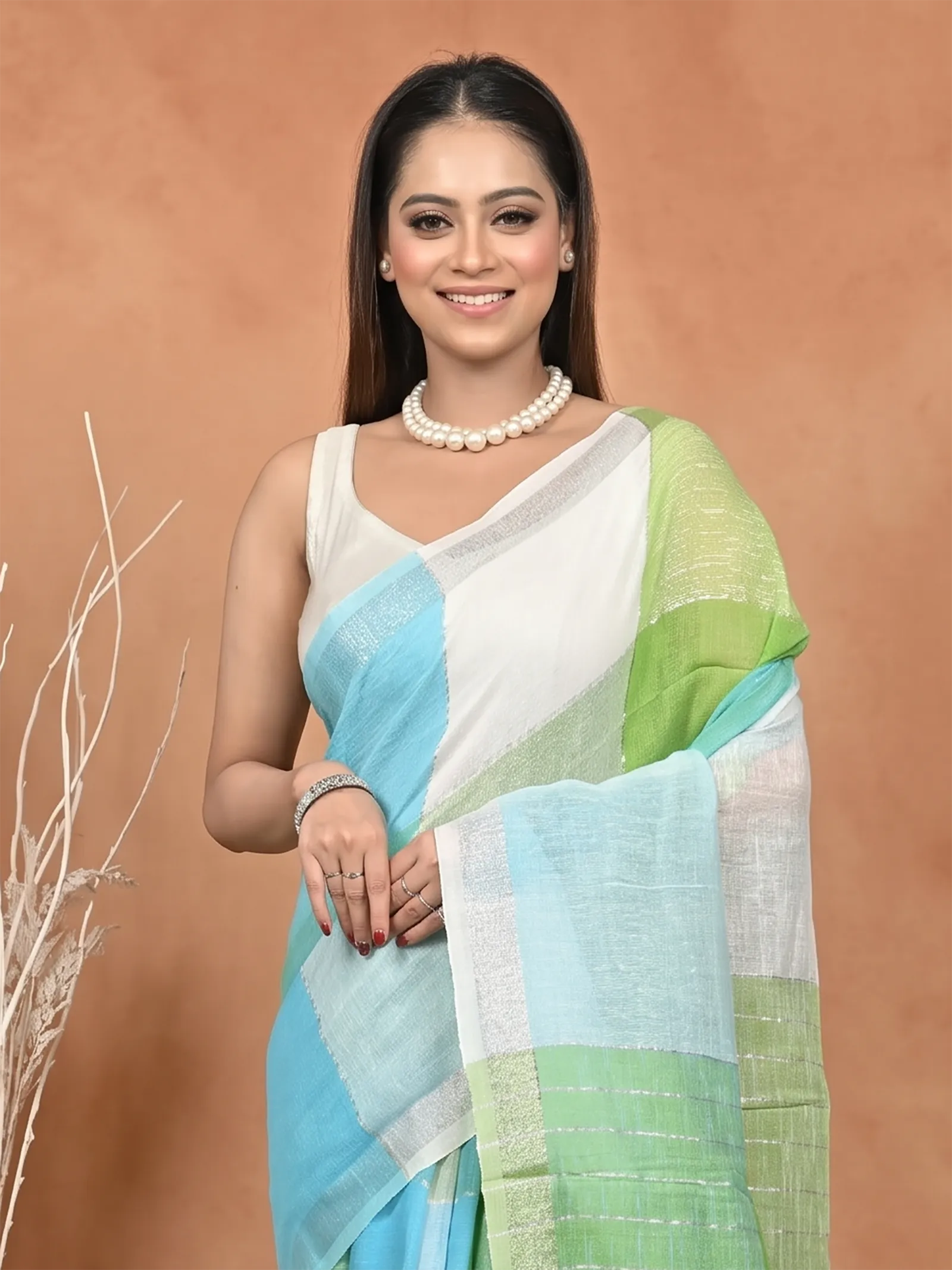 DipDiya Kesh Cotton  Traditional Bengali Green Sky Artisan Crafted Souvon Handloom Saree
