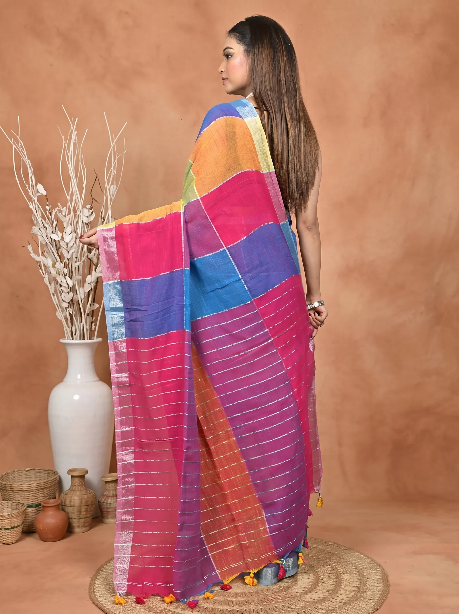DipDiya Kesh Cotton  Traditional Bengali Multi-Coloured Artisan Crafted Souvon Handloom Saree