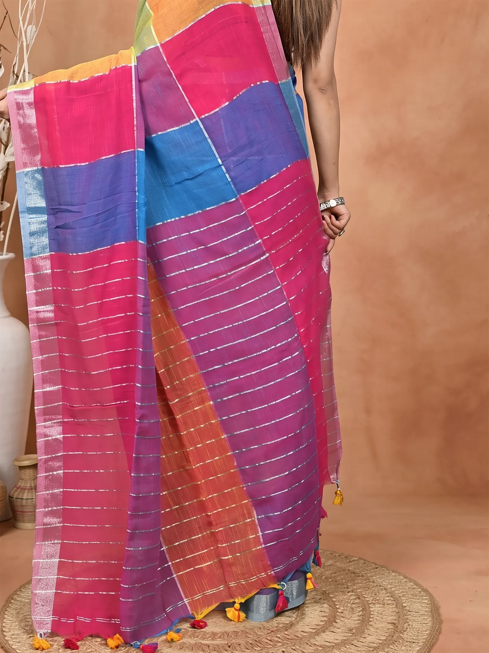 DipDiya Kesh Cotton  Traditional Bengali Multi-Coloured Artisan Crafted Souvon Handloom Saree