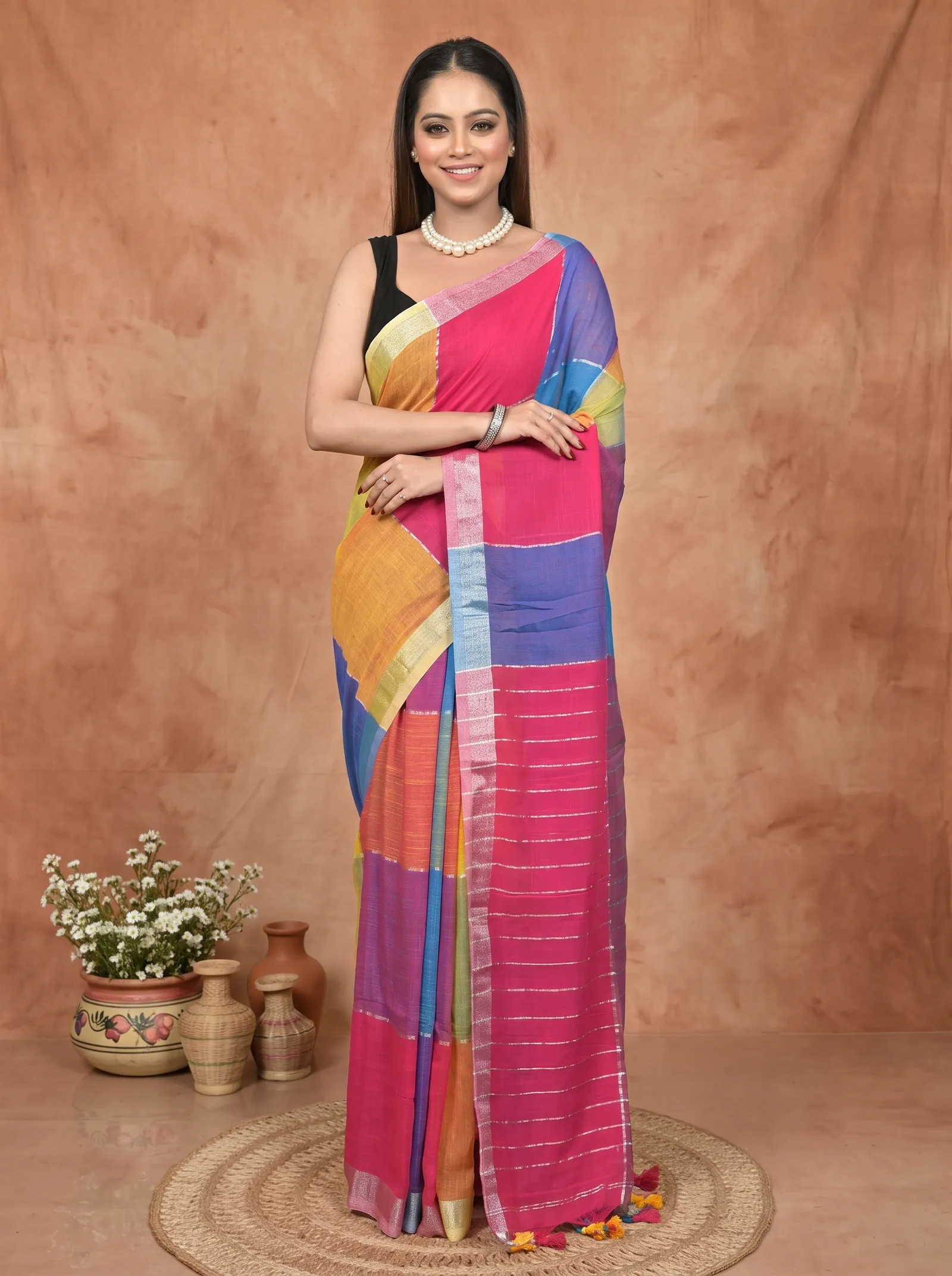DipDiya Kesh Cotton  Traditional Bengali Multi-Coloured Artisan Crafted Souvon Handloom Saree