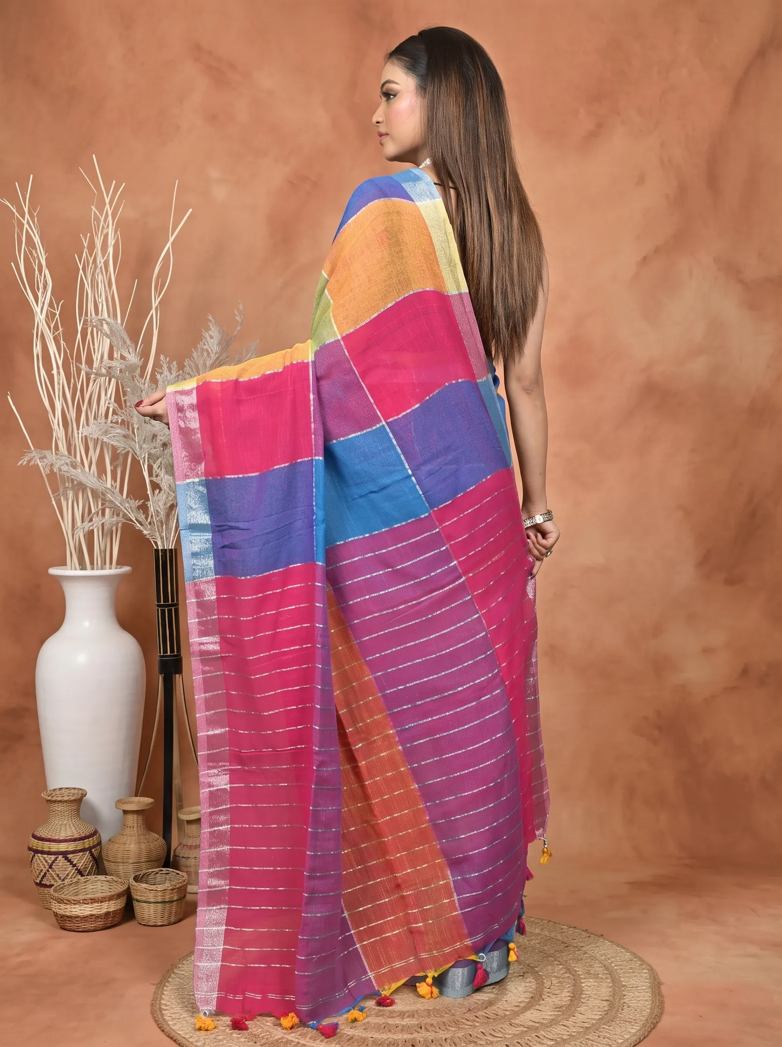 DipDiya Kesh Cotton  Traditional Bengali Multi-Coloured Artisan Crafted Souvon Handloom Saree