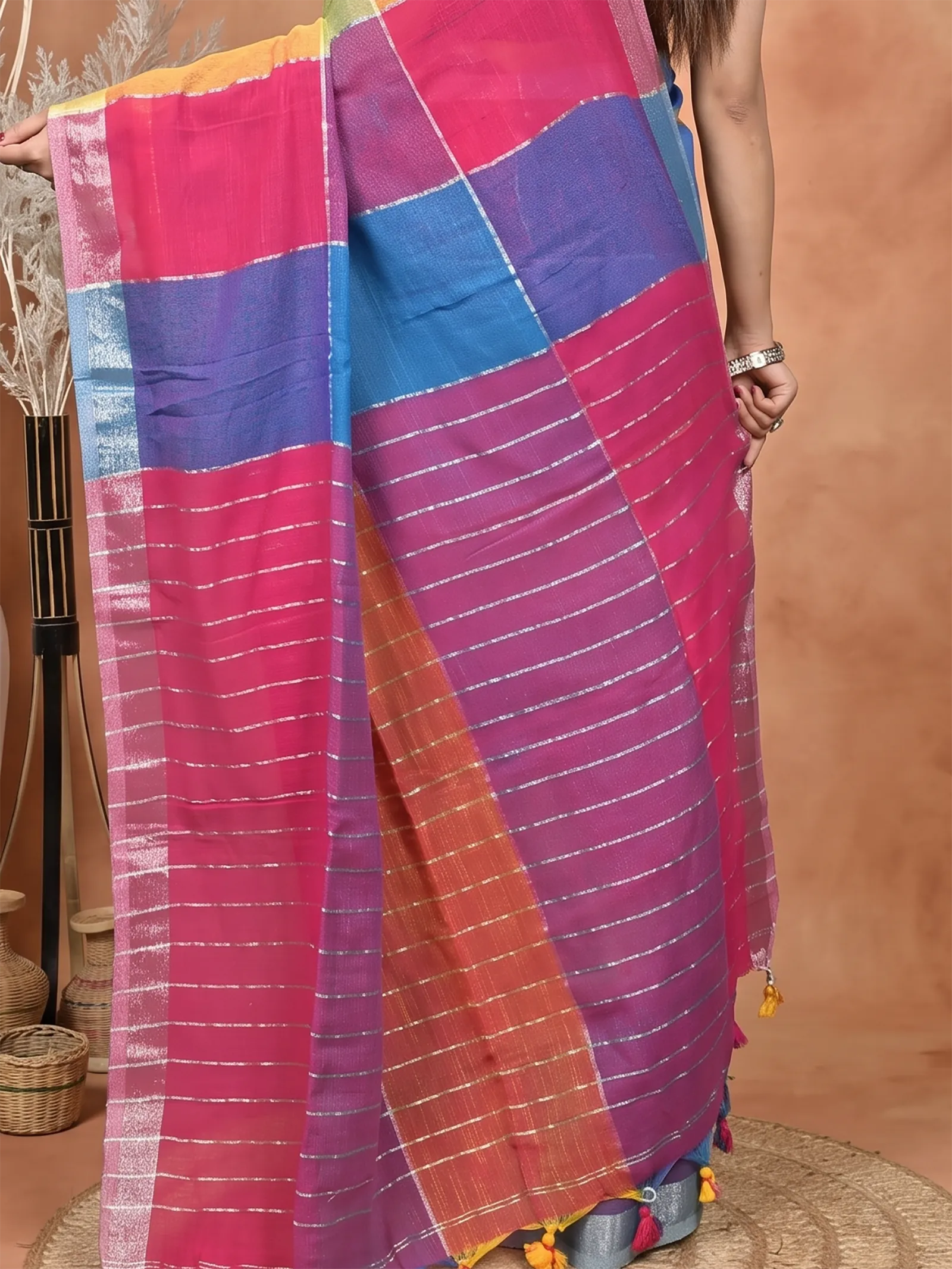 DipDiya Kesh Cotton  Traditional Bengali Multi-Coloured Artisan Crafted Souvon Handloom Saree