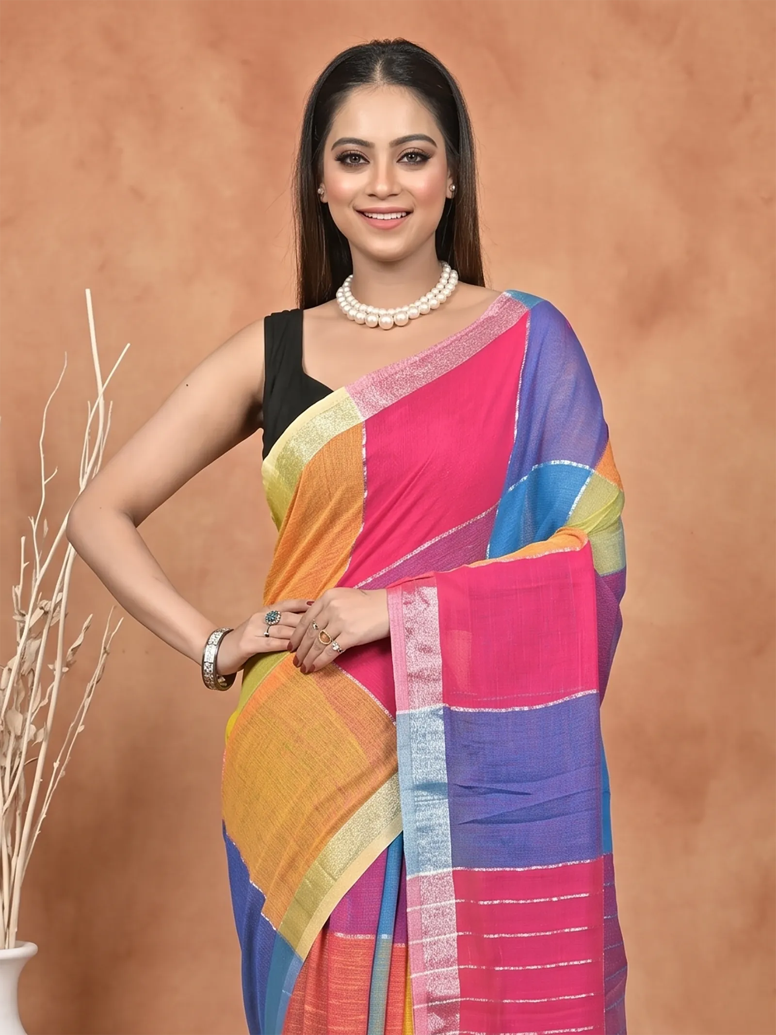 DipDiya Kesh Cotton  Traditional Bengali Multi-Coloured Artisan Crafted Souvon Handloom Saree