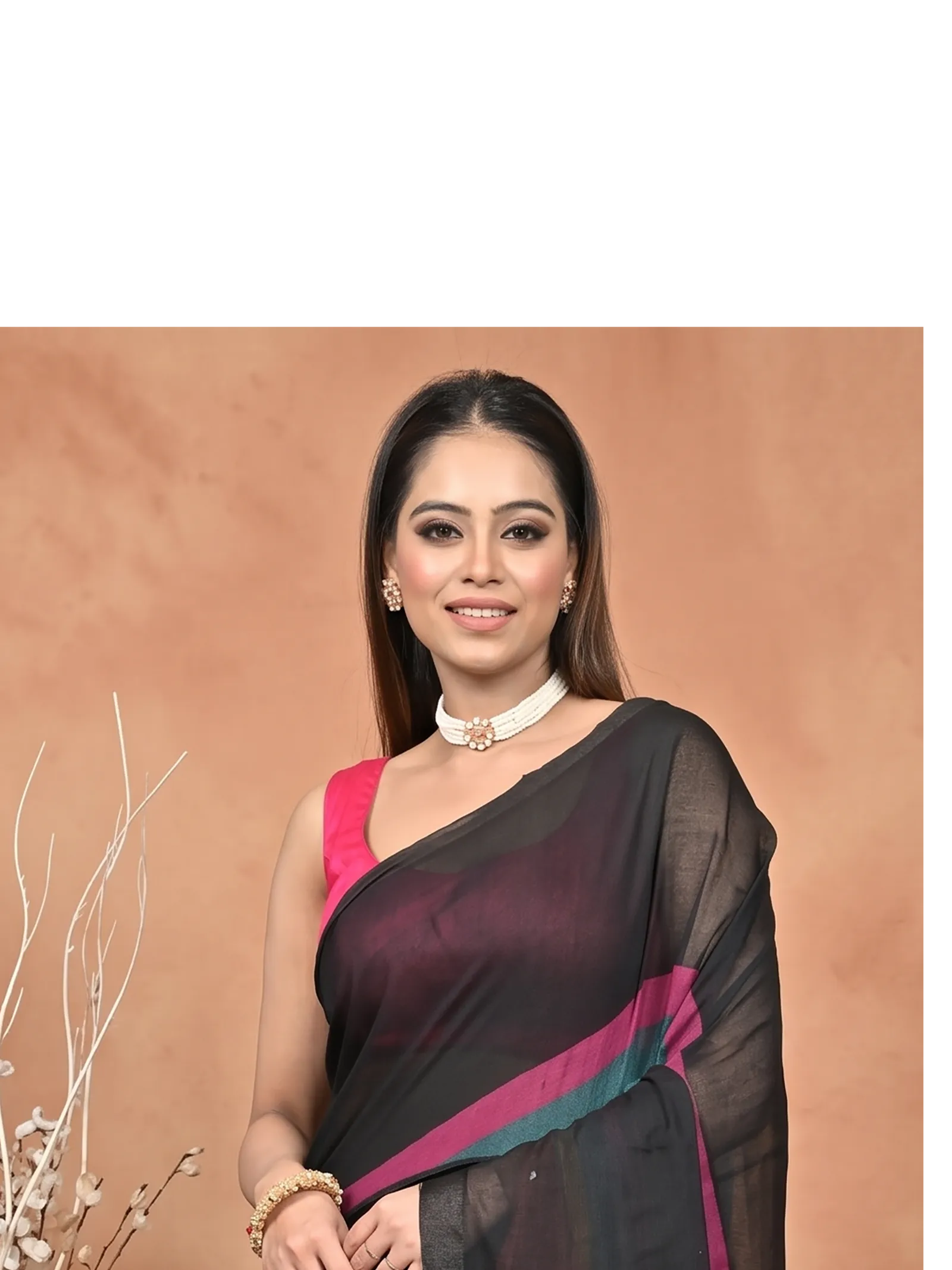DipDiya Khadi Cotton  Traditional Bengali Black Artisan Crafted Sounur Handloom Saree