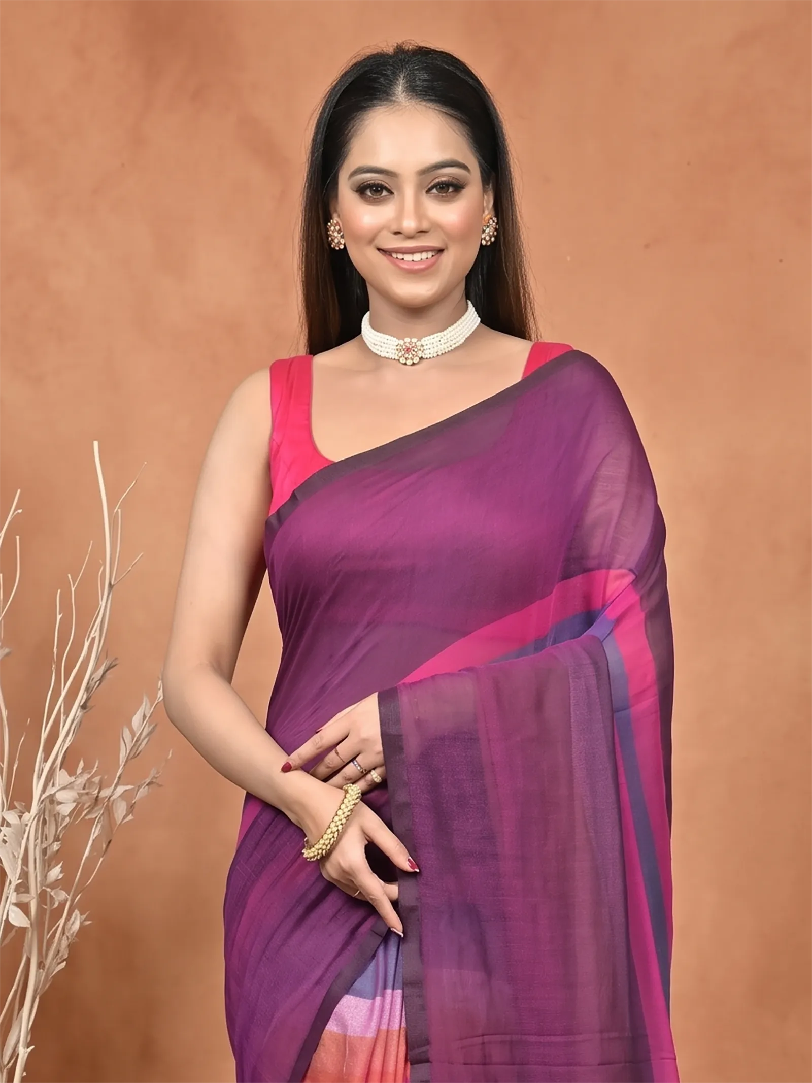 DipDiya Khadi Cotton  Traditional Bengali Dark Violet Artisan Crafted Sounur Handloom Saree