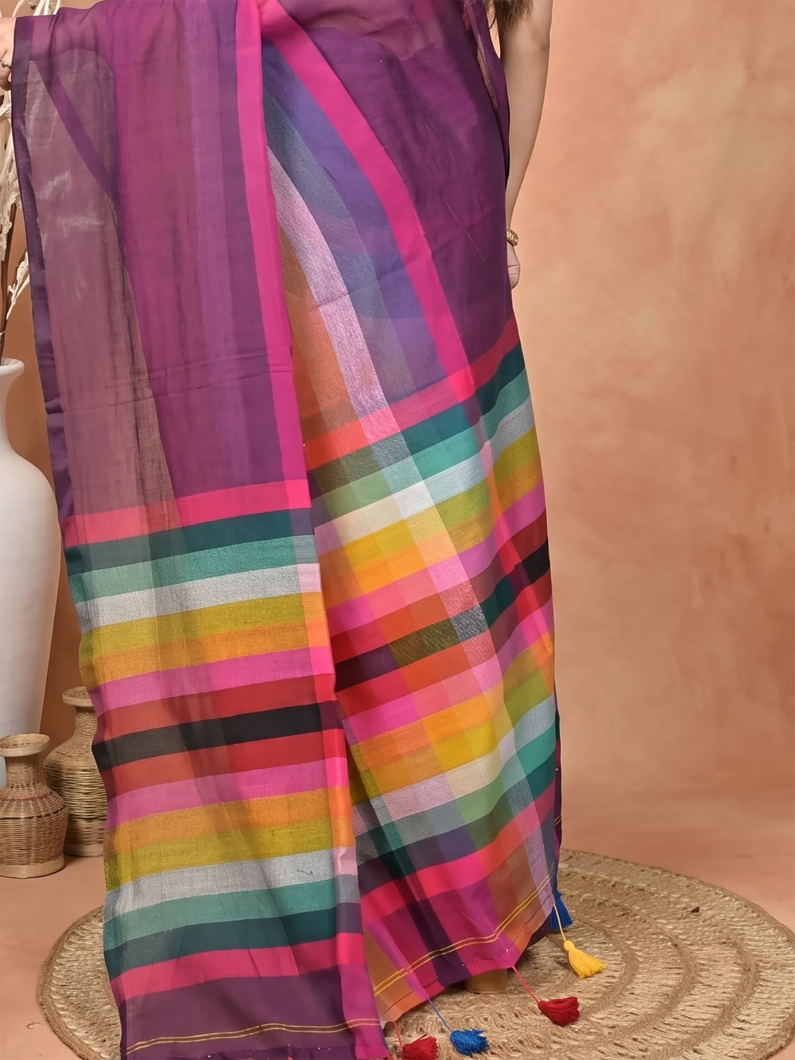 DipDiya Khadi Cotton  Traditional Bengali Dark Violet Artisan Crafted Sounur Handloom Saree