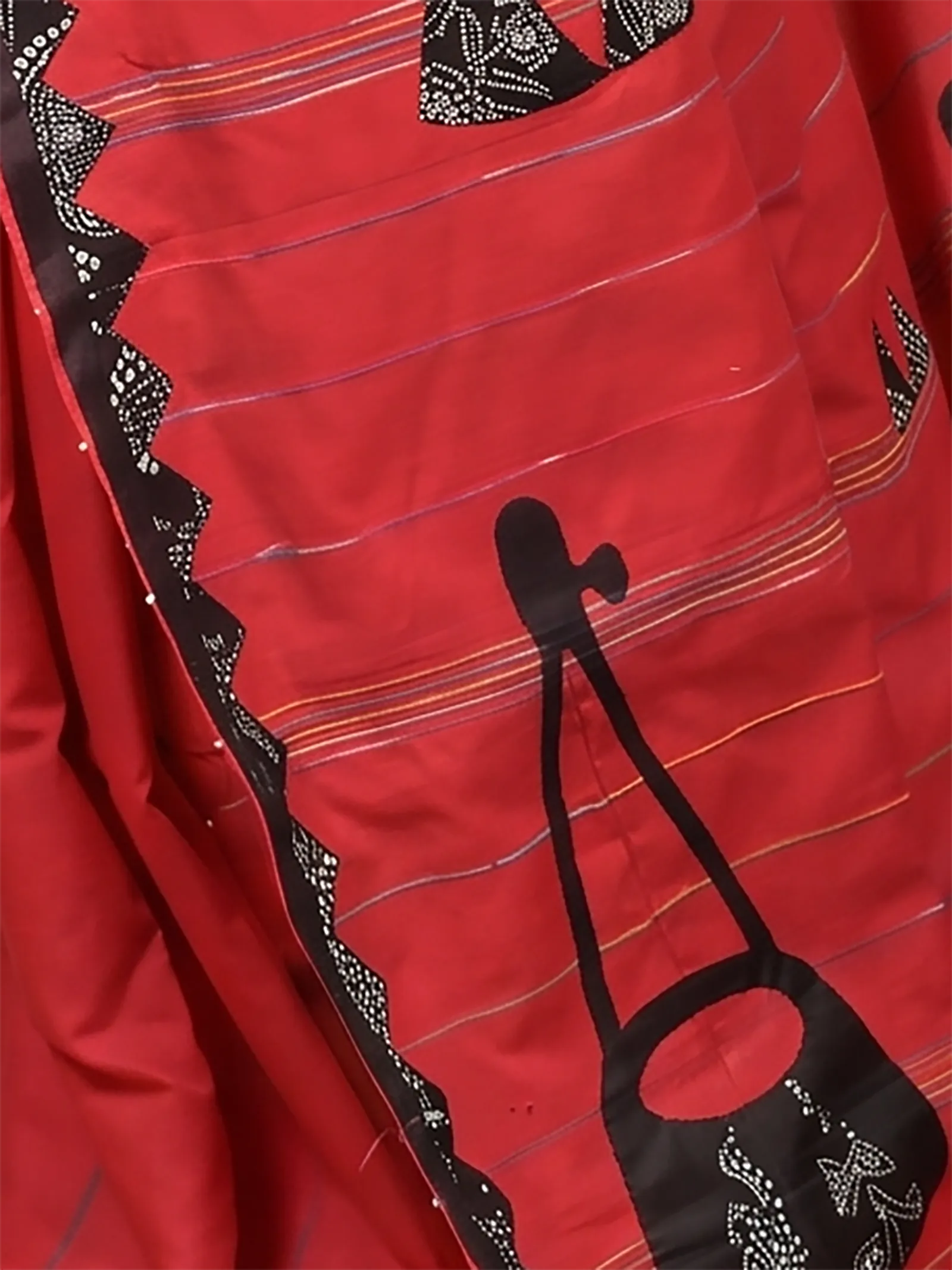 DipDiya Khadi Cotton  Traditional Bengali Red Black Artisan Crafted Ektara Applique Saree