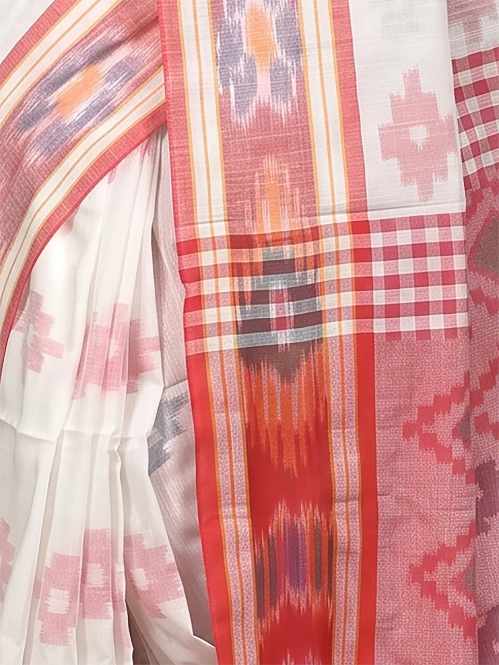 DipDiya Khadi Cotton  Traditional Bengali White Red Artisan Crafted Soukor Kotki Saree