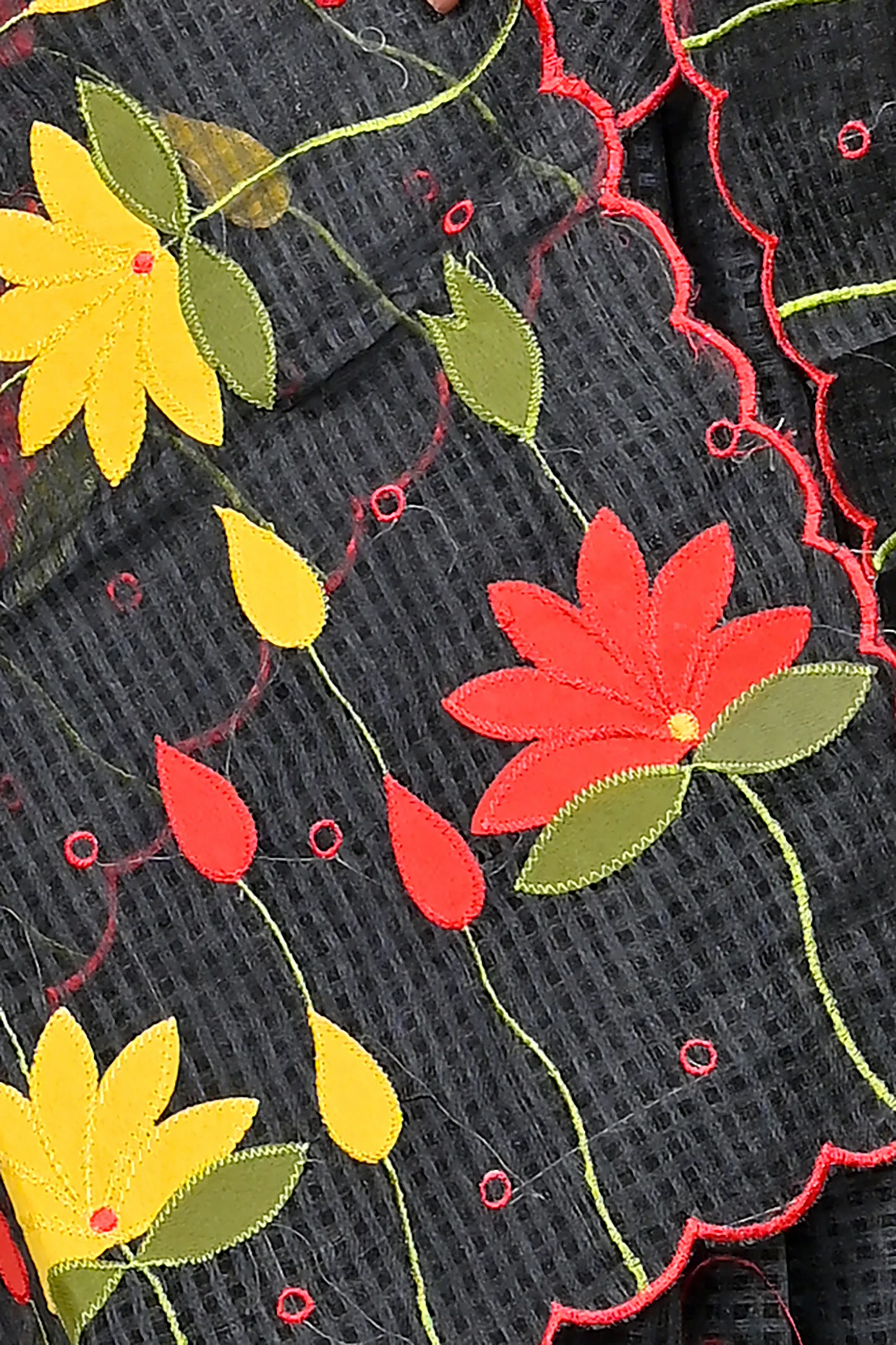 DipDiya Kota Cotton Black Parva The Bengali Classic Kota Applique Sarees