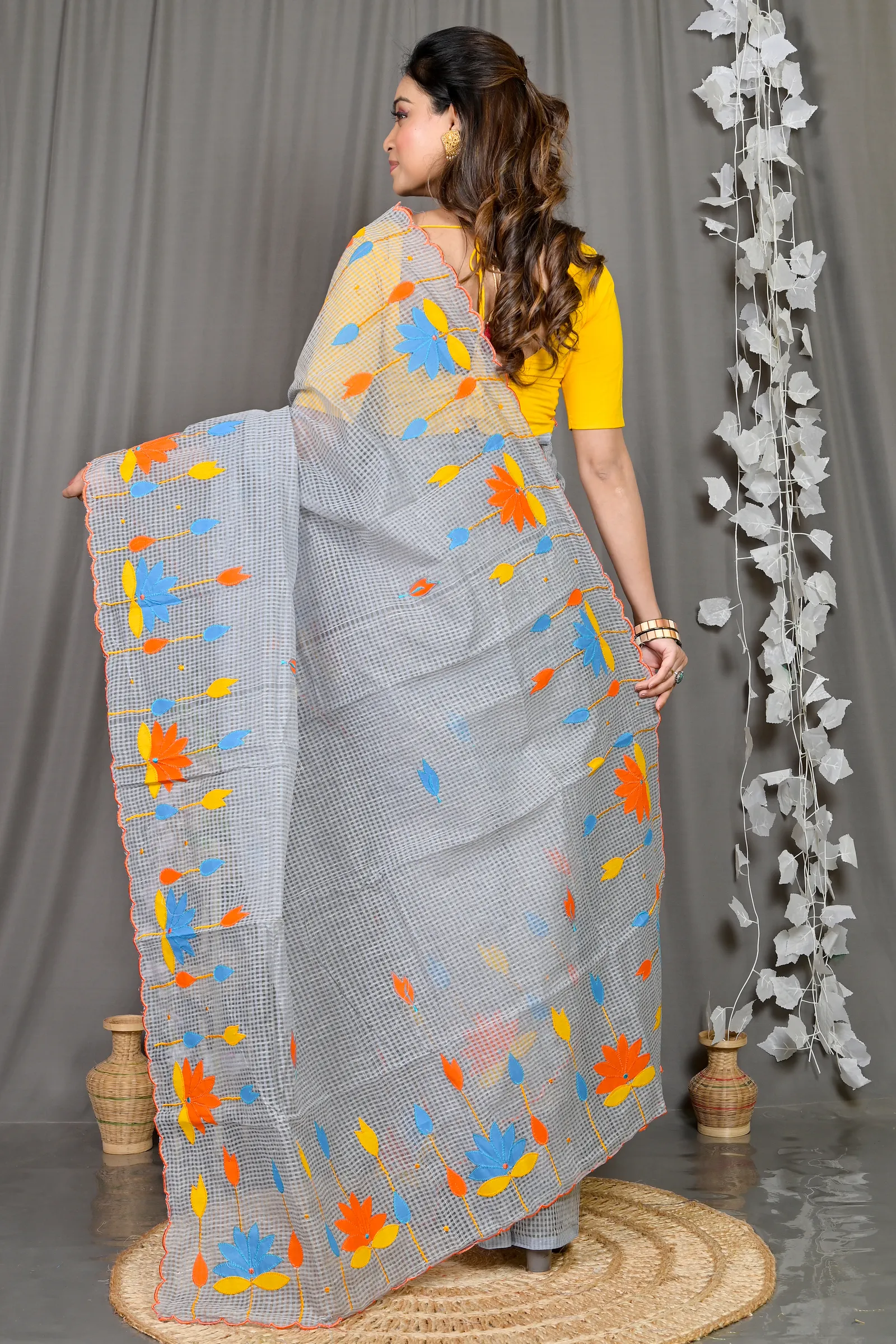 DipDiya Kota Cotton Grey Parva Threads of Tradition Kota Applique Sarees