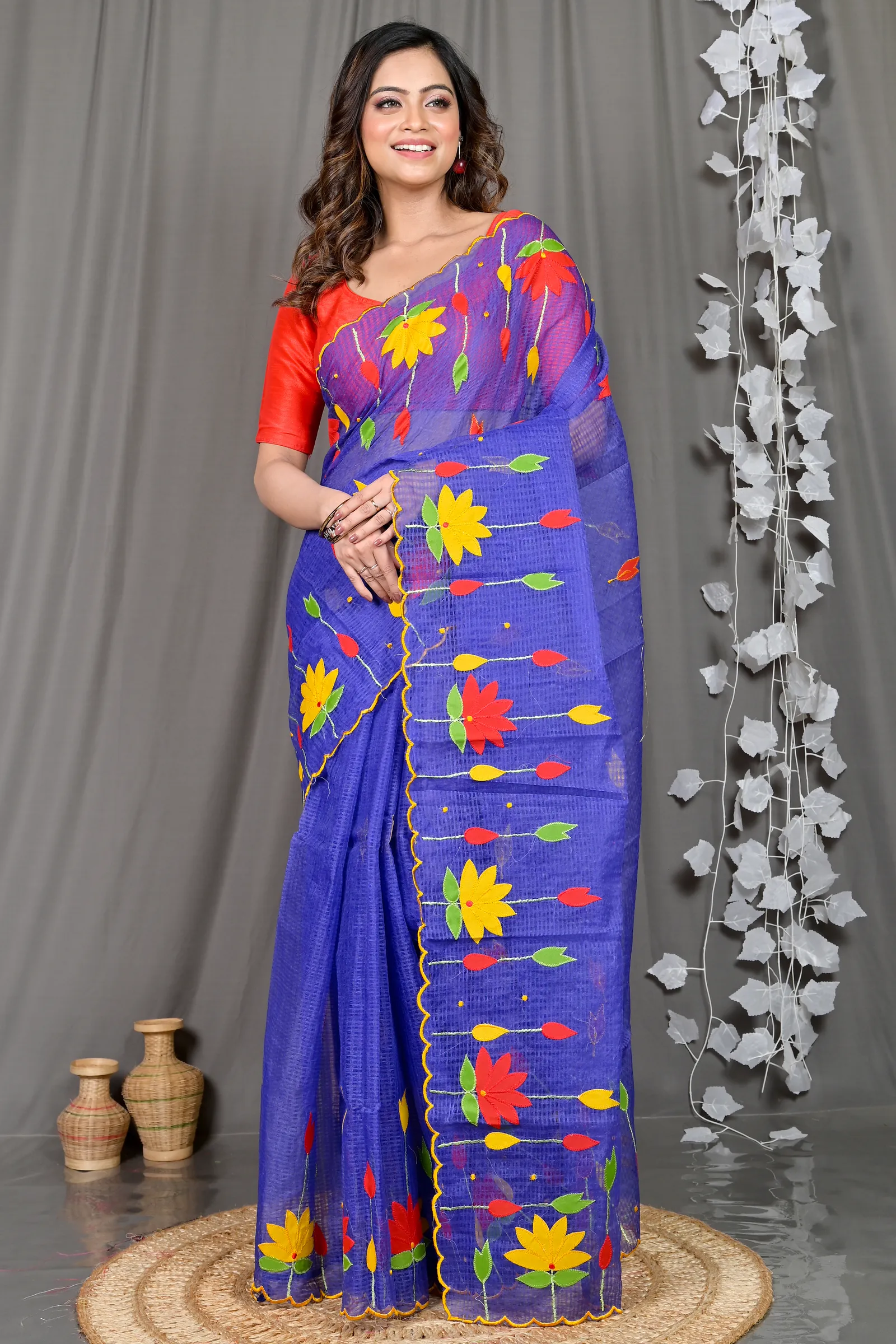 DipDiya Kota Cotton Naby Blue Parva Rooted in Bengal Kota Applique Sarees