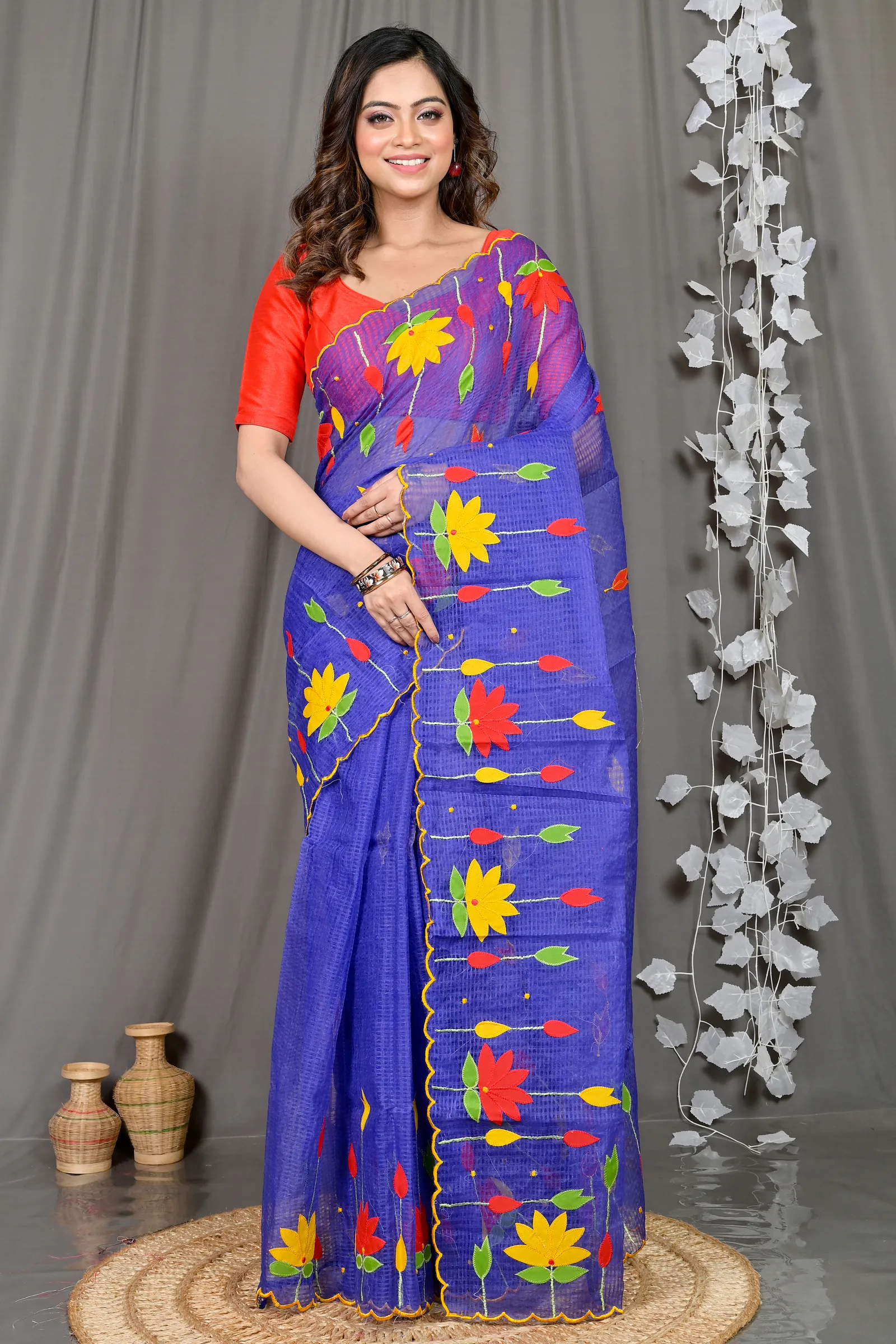 DipDiya Kota Cotton Naby Blue Parva Rooted in Bengal Kota Applique Sarees