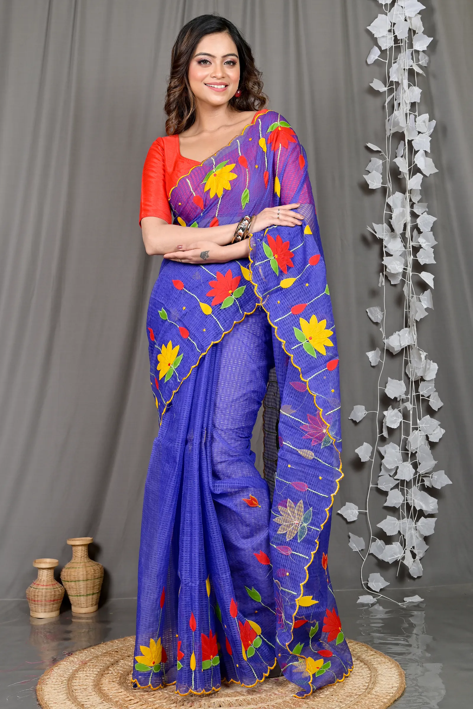 DipDiya Kota Cotton Naby Blue Parva Rooted in Bengal Kota Applique Sarees