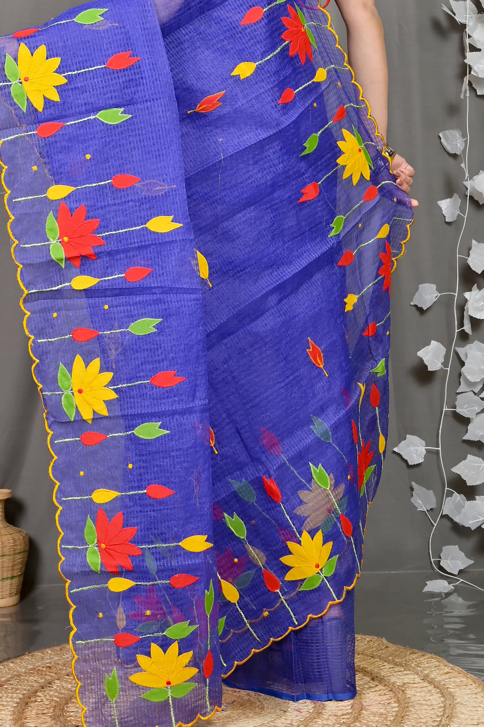 DipDiya Kota Cotton Naby Blue Parva Rooted in Bengal Kota Applique Sarees